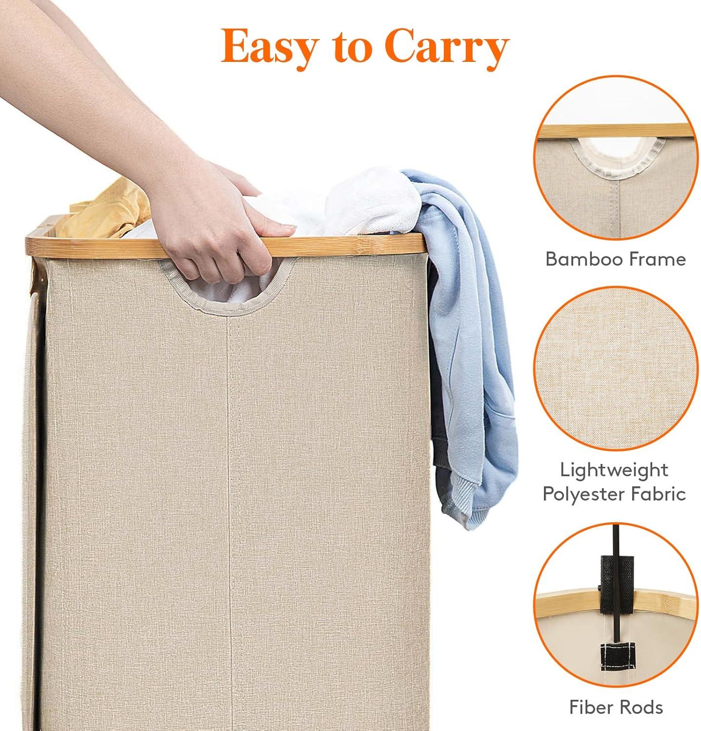 image:imageLifewit 100L Laundry Basket with Lid Clothes Hampers for Laundry with Bamboo Handles and A Removable Bag Large Foldable Laundry Hamper for Bedroom Bathroom Dorm Laundry Room BeigeBeige