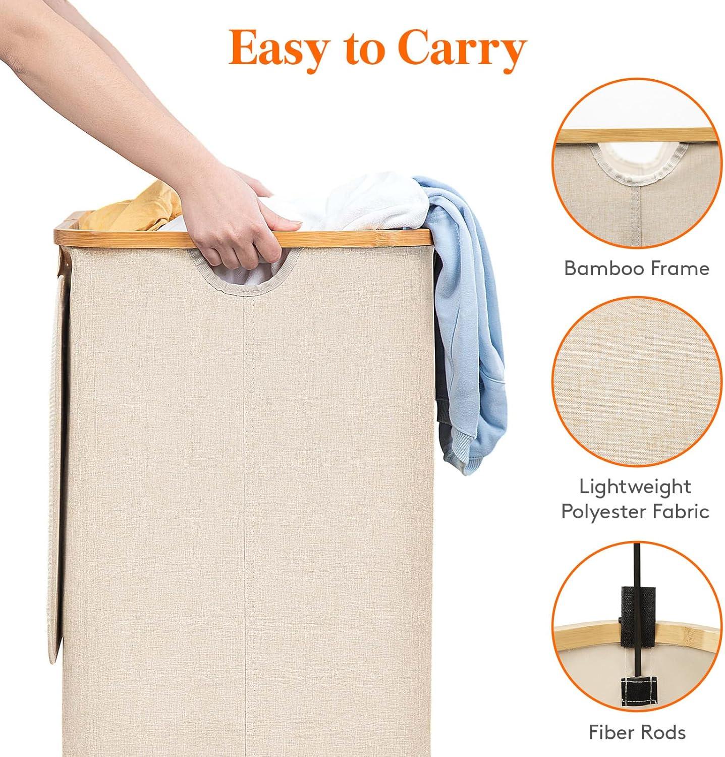 image:imageLifewit 100L Laundry Basket with Lid Clothes Hampers for Laundry with Bamboo Handles and A Removable Bag Large Foldable Laundry Hamper for Bedroom Bathroom Dorm Laundry Room BeigeBeige