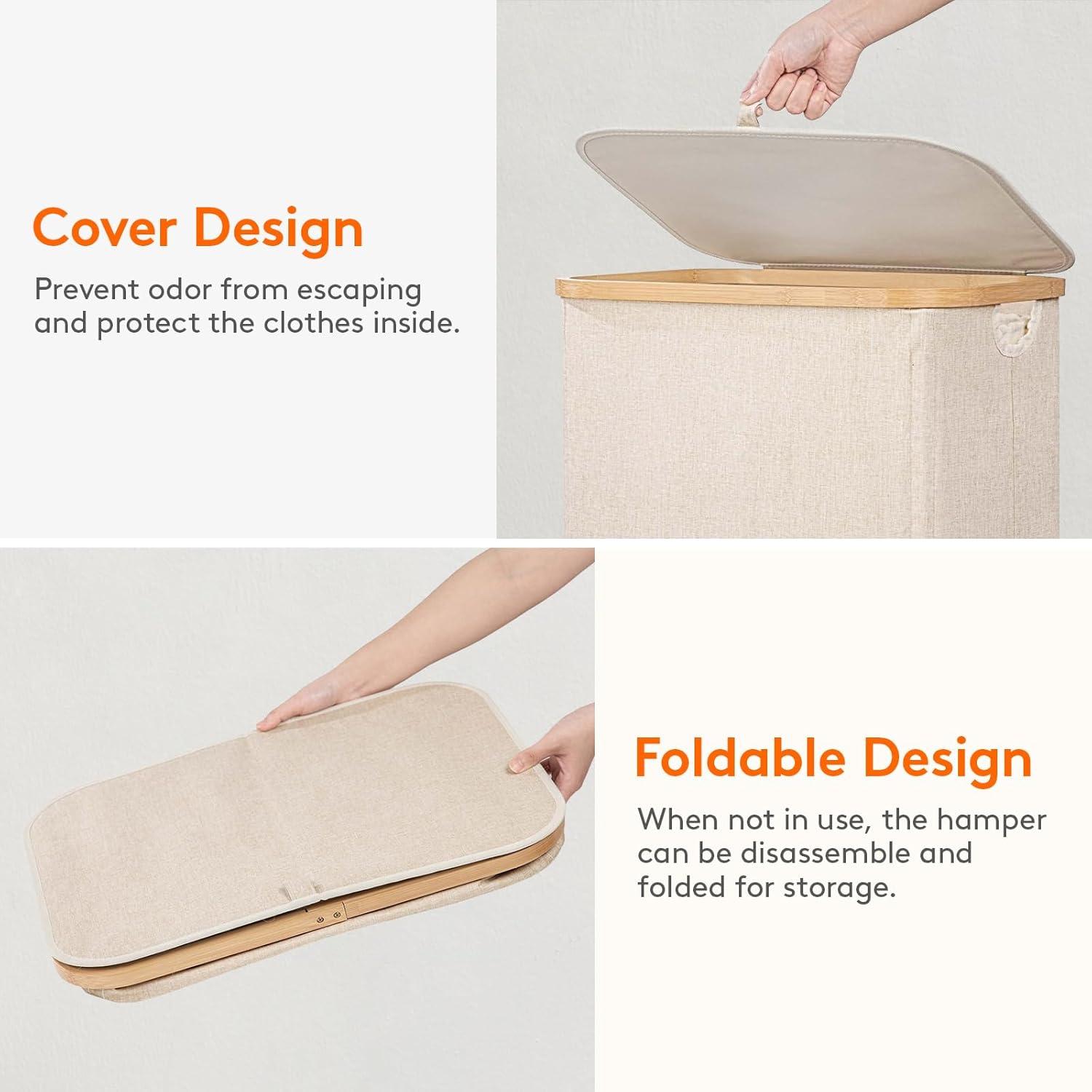 image:imageLifewit 100L Laundry Basket with Lid Clothes Hampers for Laundry with Bamboo Handles and A Removable Bag Large Foldable Laundry Hamper for Bedroom Bathroom Dorm Laundry Room BeigeBeige
