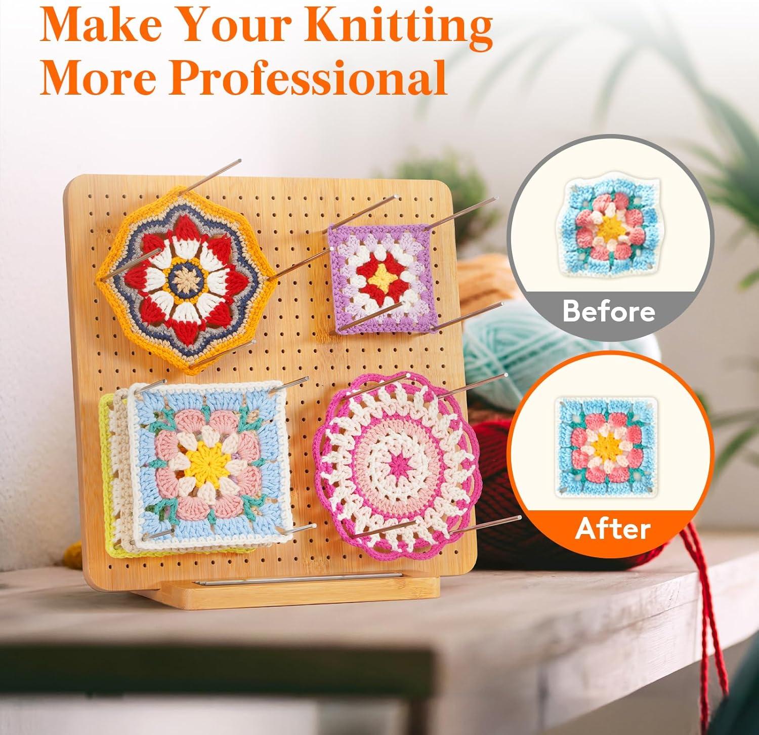 image:imageLifewit 118 Crochet Blocking Board with 20 Pegs Bamboo Granny Square Blocking Board for Crochet Projects Blocking Mats for Knitting Crocheting Accessories Gifts for Crocheters118