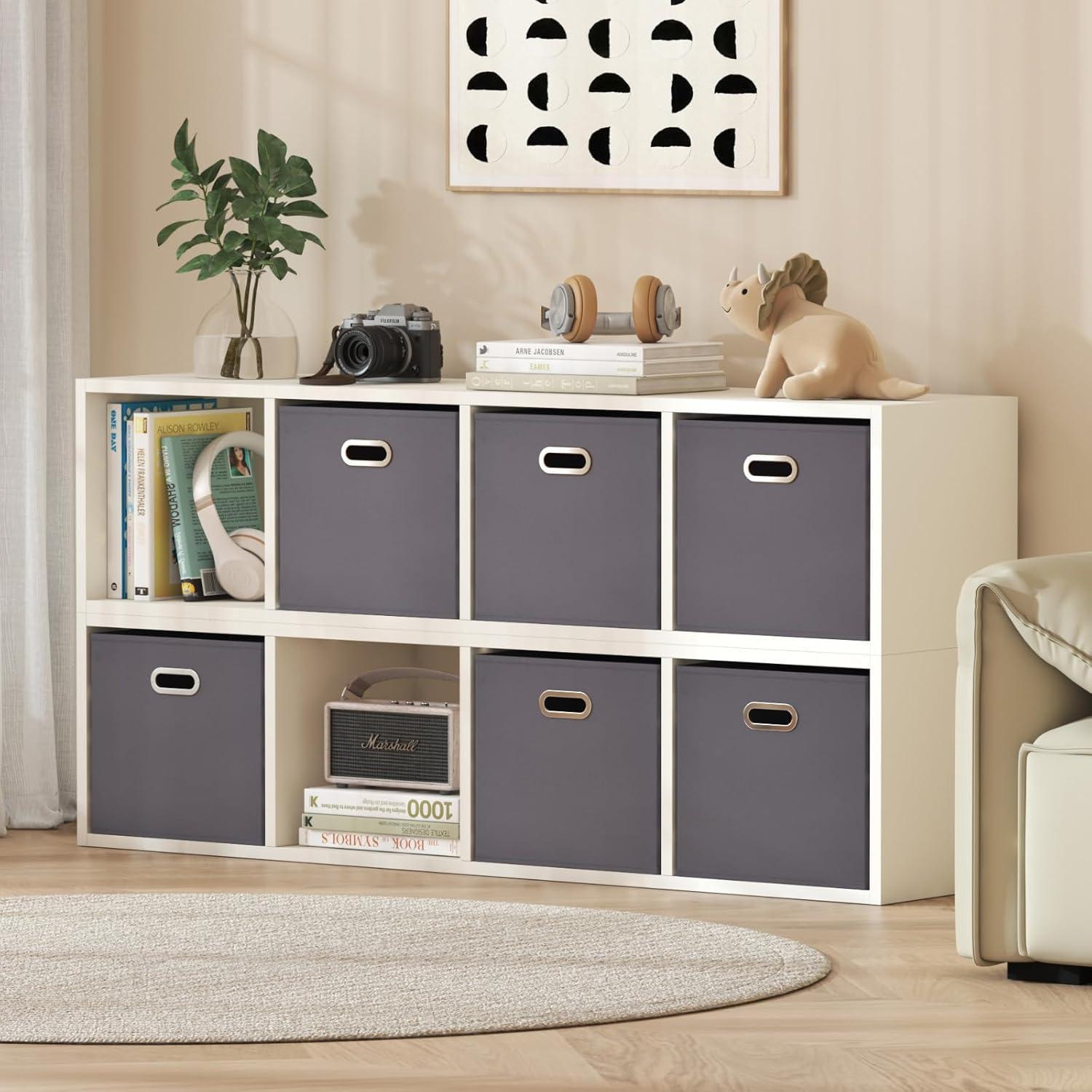 image:imageLifewit 13 Inch Cube Storage Bins Foldable Decorative Fabric Storage Baskets for Organizing Home Organizers with Metal Handles for Shelves Closet 36L Gray 6 PacksGray