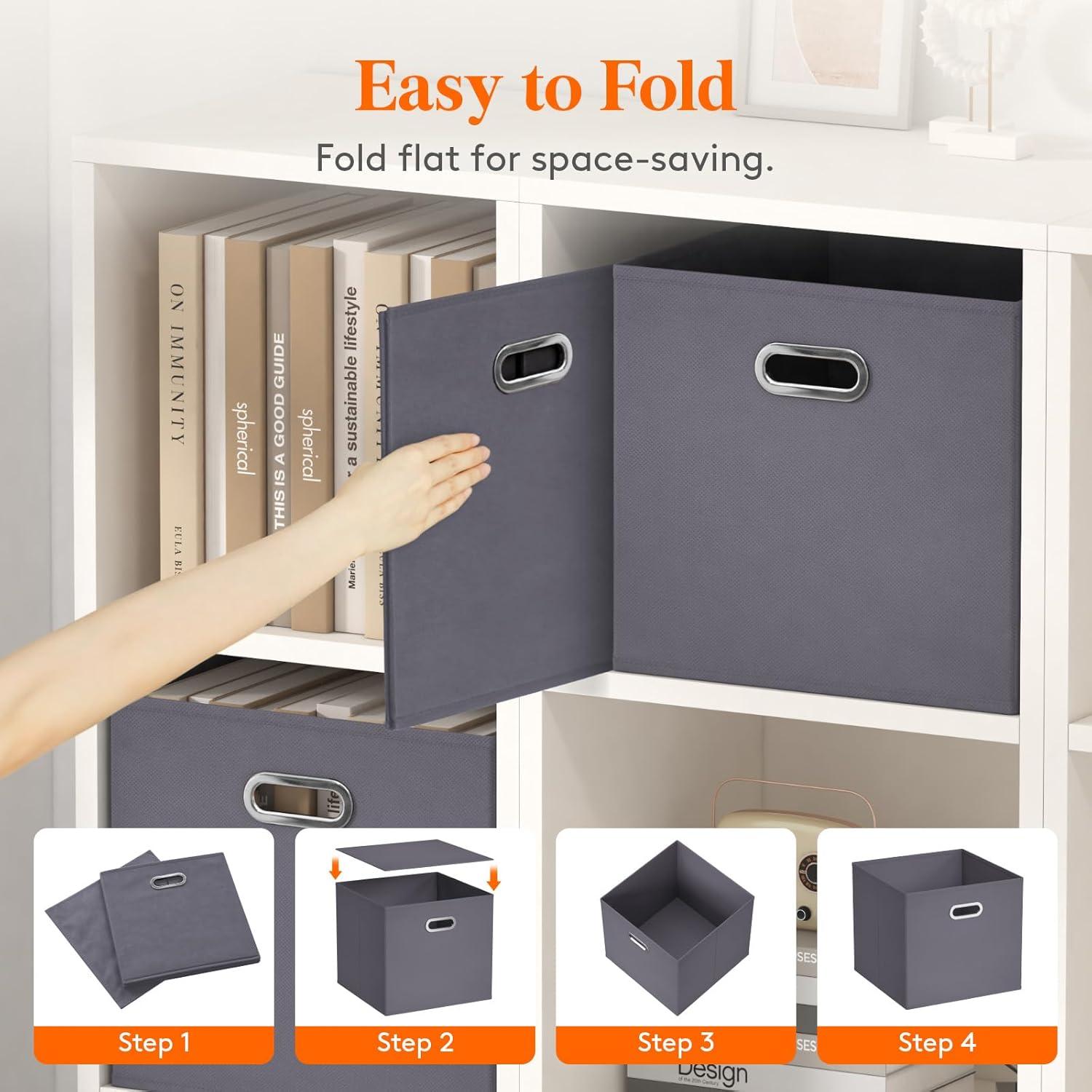 image:imageLifewit 13 Inch Cube Storage Bins Foldable Decorative Fabric Storage Baskets for Organizing Home Organizers with Metal Handles for Shelves Closet 36L Gray 6 PacksGray
