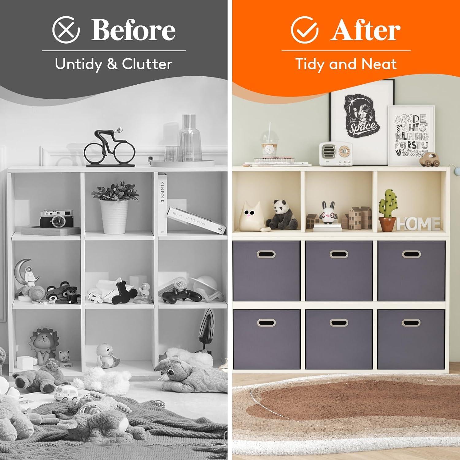 image:imageLifewit 13 Inch Cube Storage Bins Foldable Decorative Fabric Storage Baskets for Organizing Home Organizers with Metal Handles for Shelves Closet 36L Gray 6 PacksGray