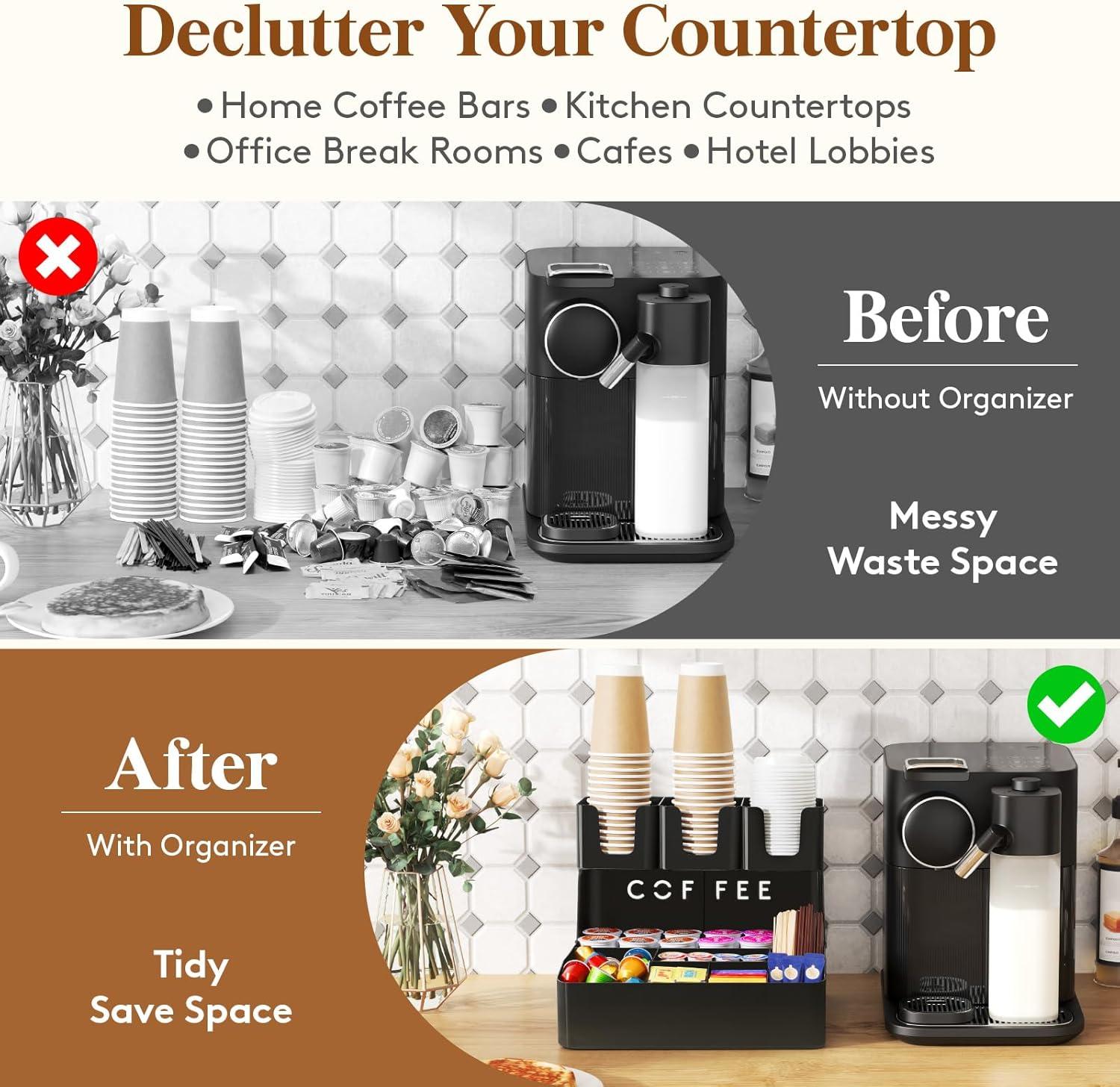 image:imageLifewit 2tier Coffee Station Organizer Caddy for Countertop 10 Compartments Coffee Bar Organizers for Cups Pods Sugar Compact Condiment Holders Storage for Office Breakroom Kitchen Home Black