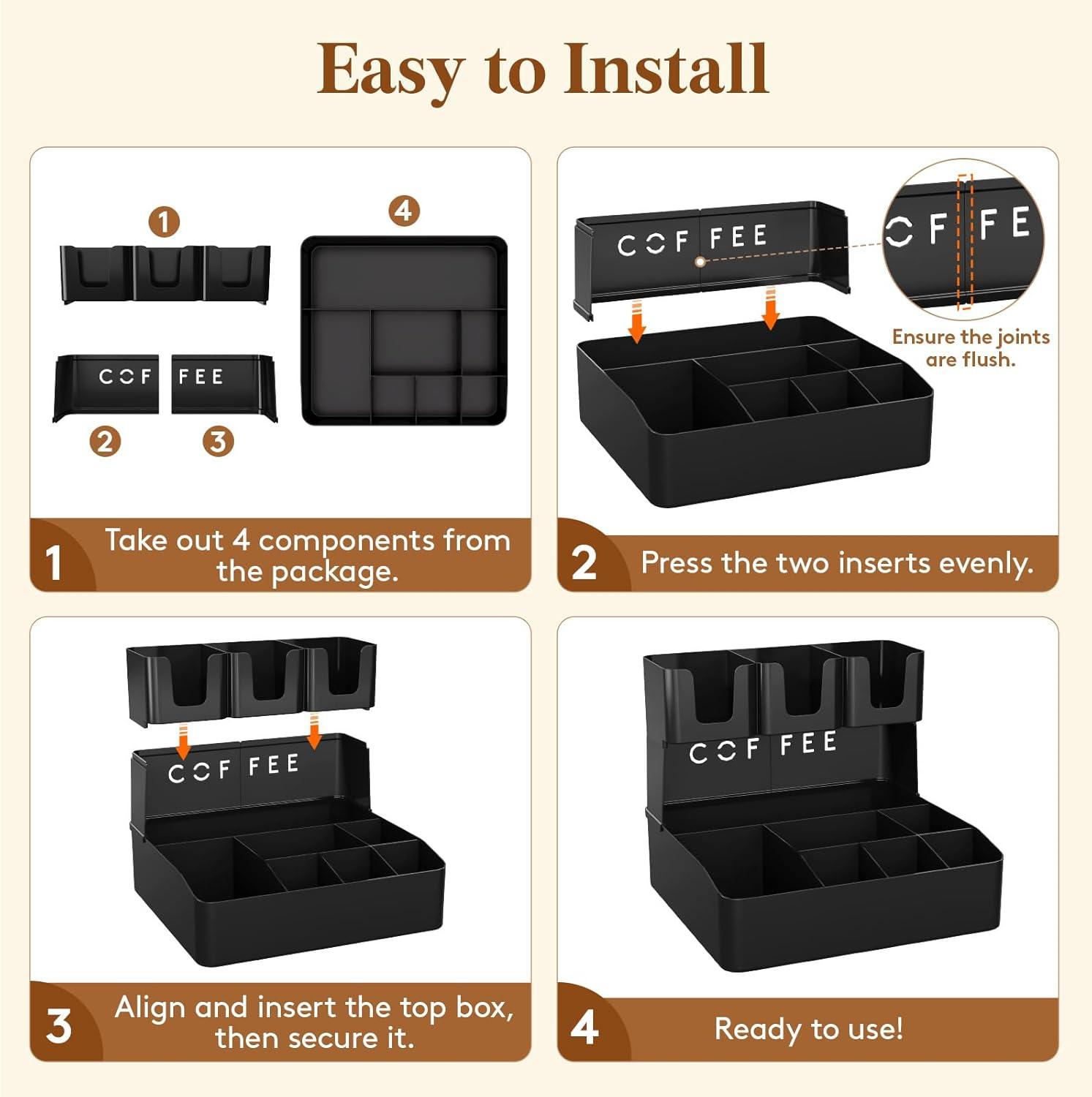 image:imageLifewit 2tier Coffee Station Organizer Caddy for Countertop 10 Compartments Coffee Bar Organizers for Cups Pods Sugar Compact Condiment Holders Storage for Office Breakroom Kitchen Home Black