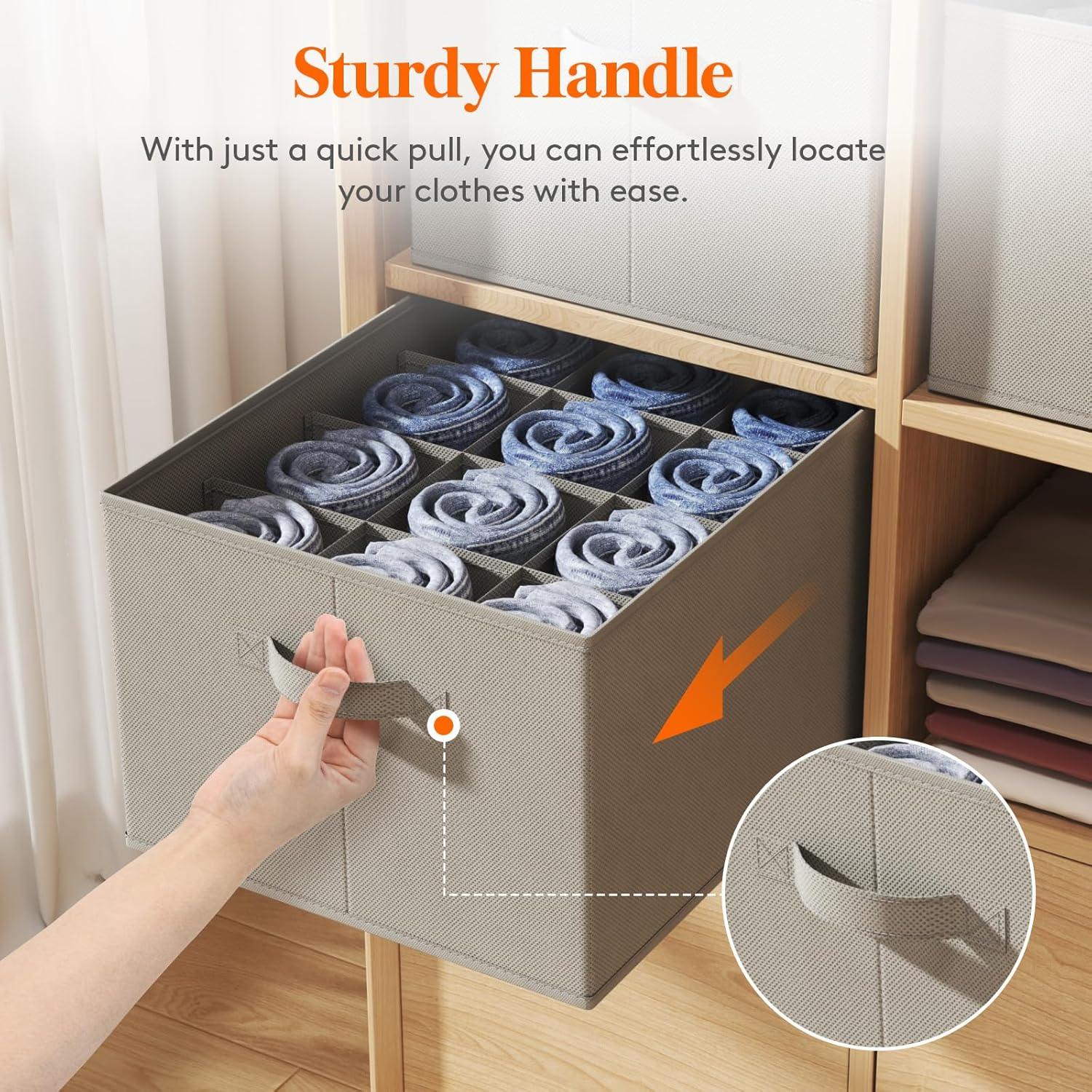 image:imageLifewit 3 Pack Clothes Organizer 6 Grids Closet Jean Storage Bins with Handles and Support Boards Foldable Drawer Organizer for Sweater Pants Tshirt Dress Grey Size 165x106x713