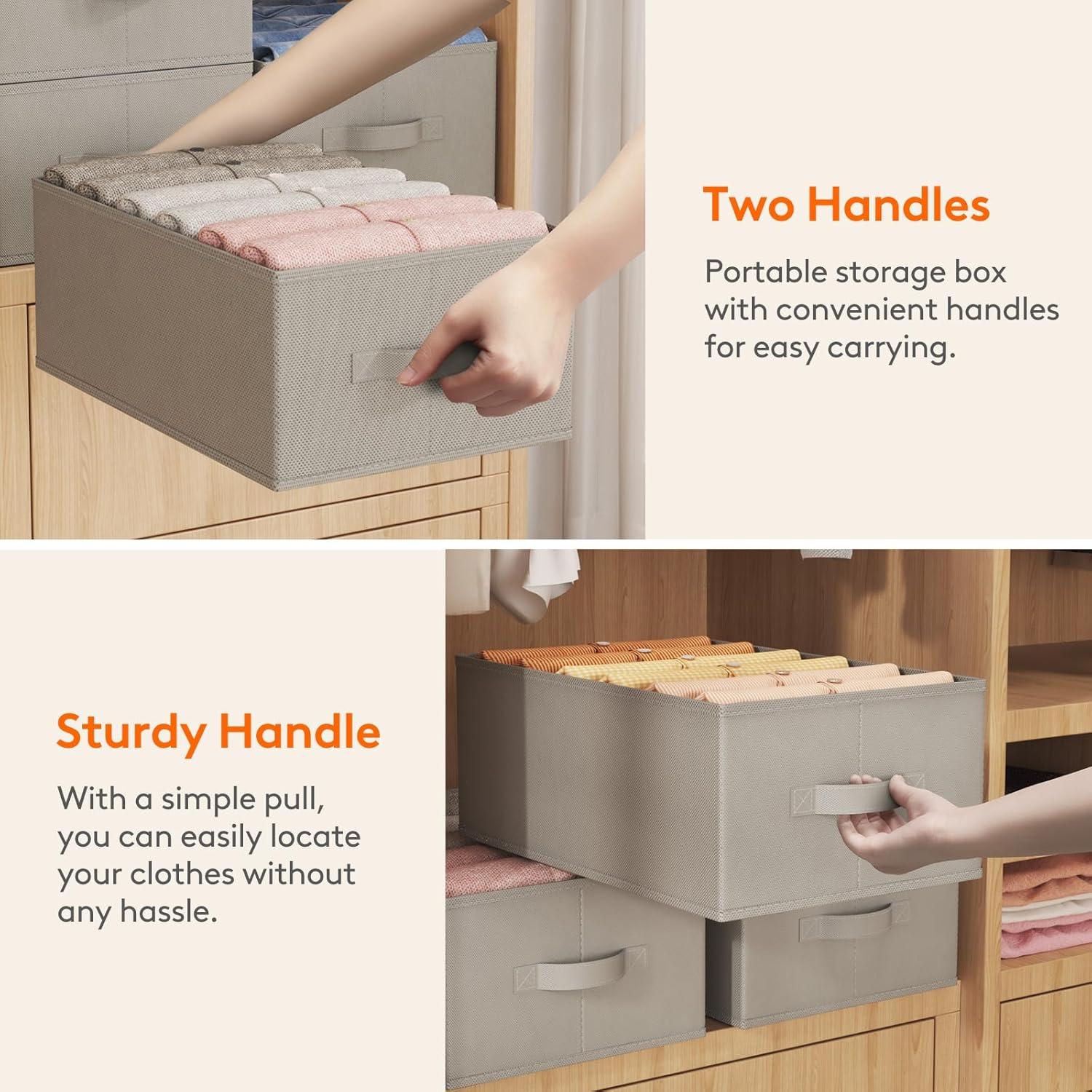 image:imageLifewit 3 Pack Clothes Organizer 6 Grids Closet Jean Storage Bins with Handles and Support Boards Foldable Drawer Organizer for Sweater Pants Tshirt Dress Grey Size 165x106x716