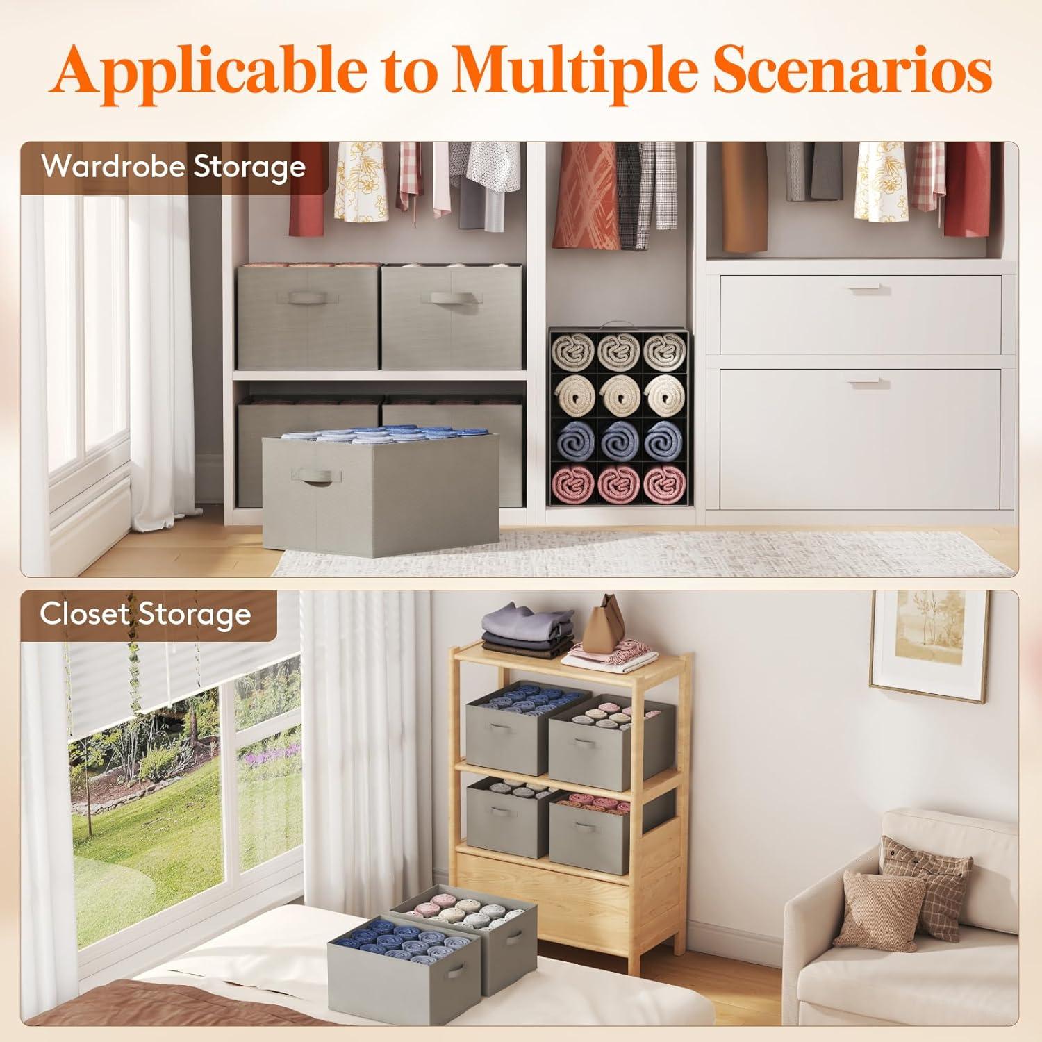 image:imageLifewit 3 Pack Clothes Organizer 6 Grids Closet Jean Storage Bins with Handles and Support Boards Foldable Drawer Organizer for Sweater Pants Tshirt Dress Grey Size 165x106x713