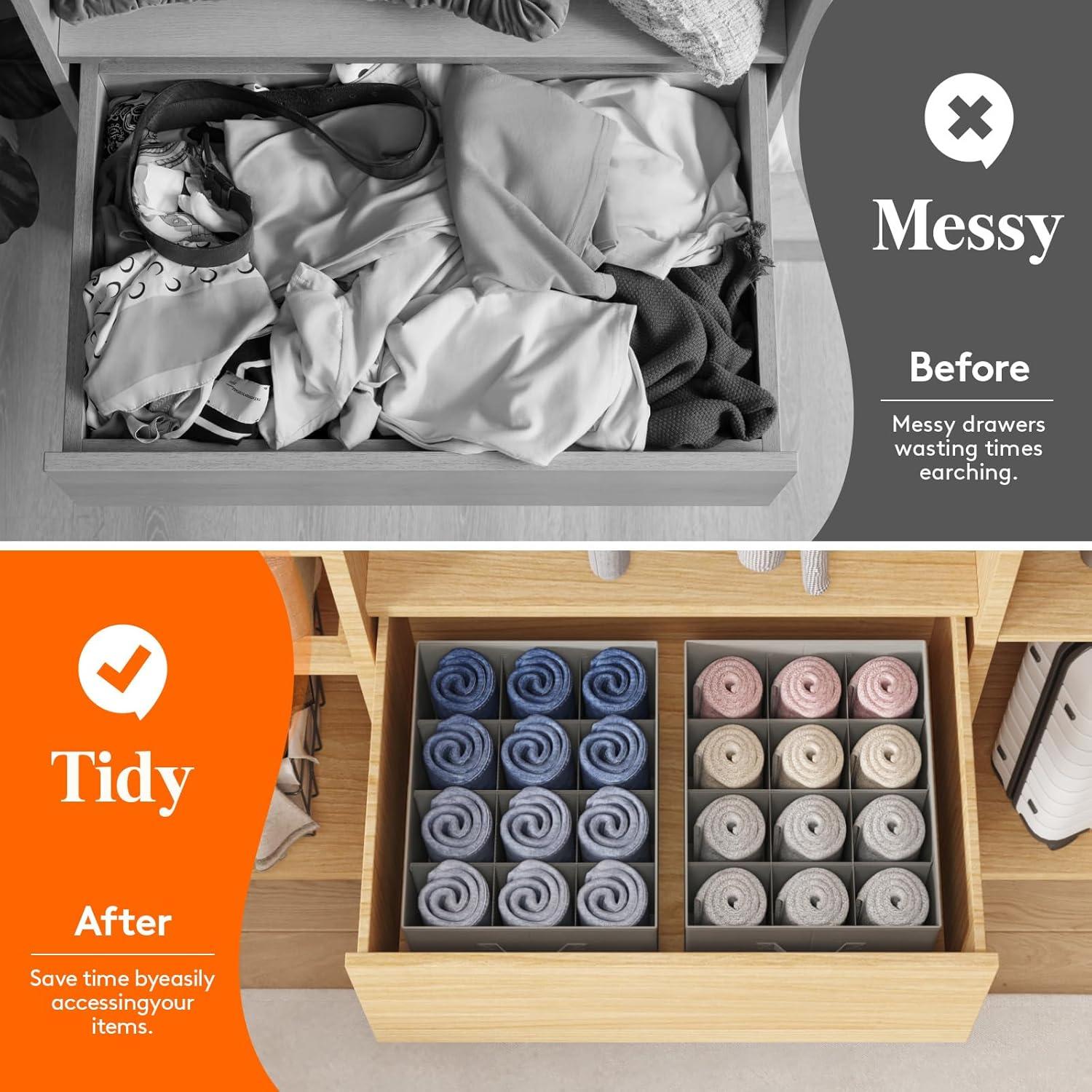 image:imageLifewit 3 Pack Clothes Organizer 6 Grids Closet Jean Storage Bins with Handles and Support Boards Foldable Drawer Organizer for Sweater Pants Tshirt Dress Grey Size 165x106x713