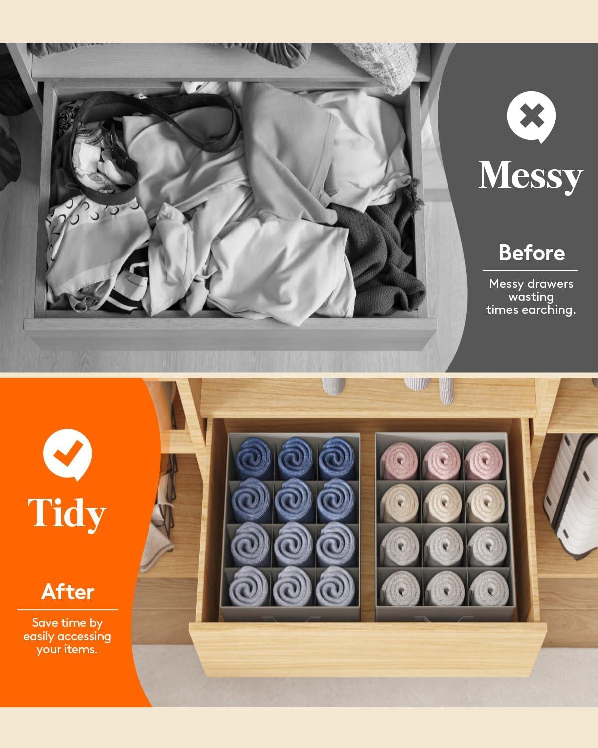 image:imageLifewit 3 Pack Clothes Organizer 6 Grids Closet Jean Storage Bins with Handles and Support Boards Foldable Drawer Organizer for Sweater Pants Tshirt Dress Grey Size 165x106x716