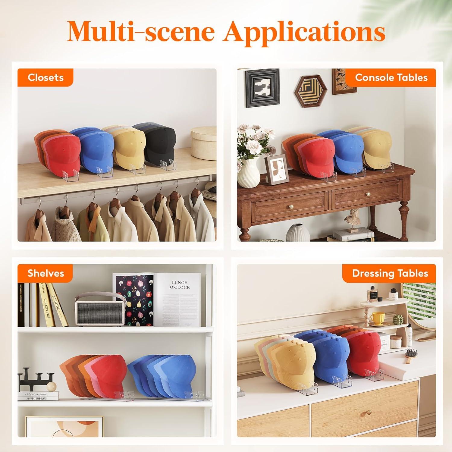 image:imageLifewit 3 Pack Hat Organizer for Baseball Caps Hat Storage Rack for 21 Ball Caps Hat Stand Shelf for Trucker Hat and Golf Cap in Closet Bedroom Dresser ClearClear