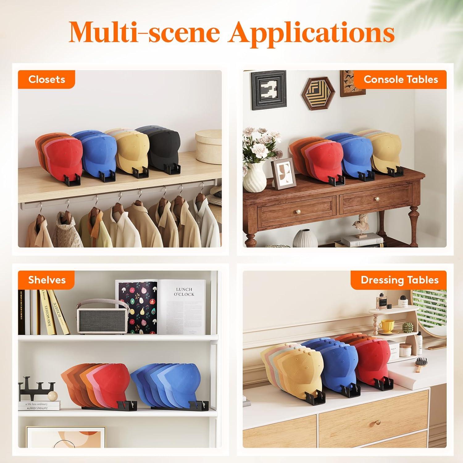 image:imageLifewit 3 Pack Hat Organizer for Baseball Caps Hat Storage Rack for 21 Ball Caps Hat Stand Shelf for Trucker Hat and Golf Cap in Closet Bedroom Dresser ClearBlack
