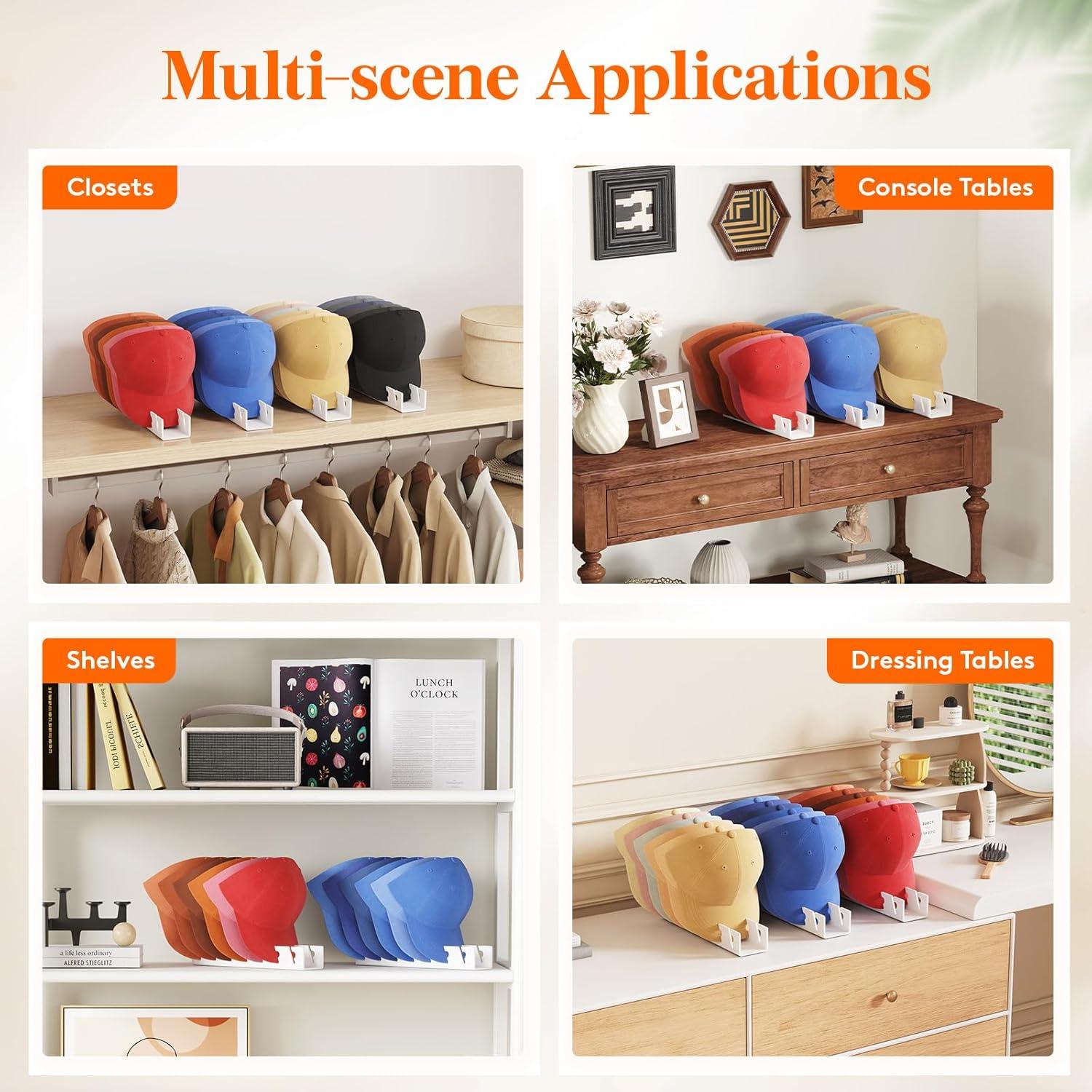 image:imageLifewit 3 Pack Hat Organizer for Baseball Caps Hat Storage Rack for 21 Ball Caps Hat Stand Shelf for Trucker Hat and Golf Cap in Closet Bedroom Dresser ClearWhite