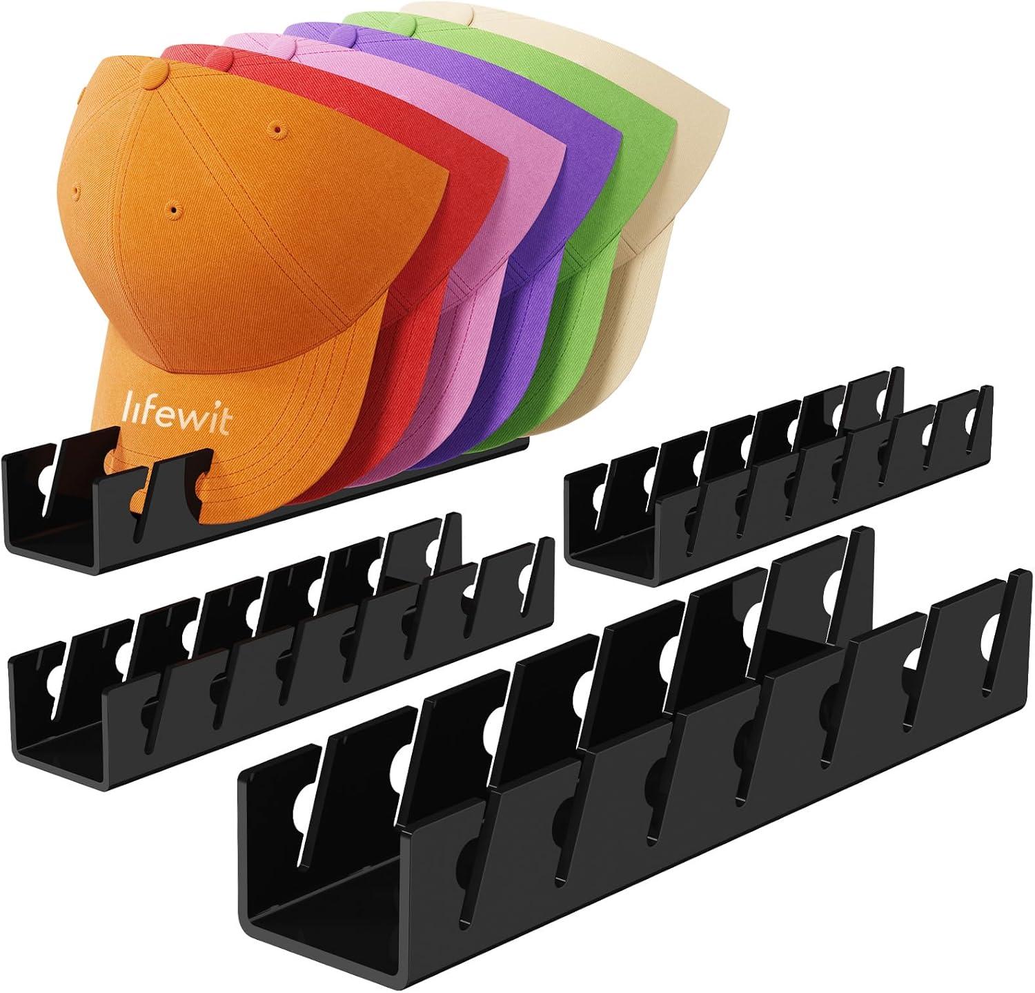 image:imageLifewit 3 Pack Hat Organizer for Baseball Caps Hat Storage Rack for 21 Ball Caps Hat Stand Shelf for Trucker Hat and Golf Cap in Closet Bedroom Dresser ClearBlack