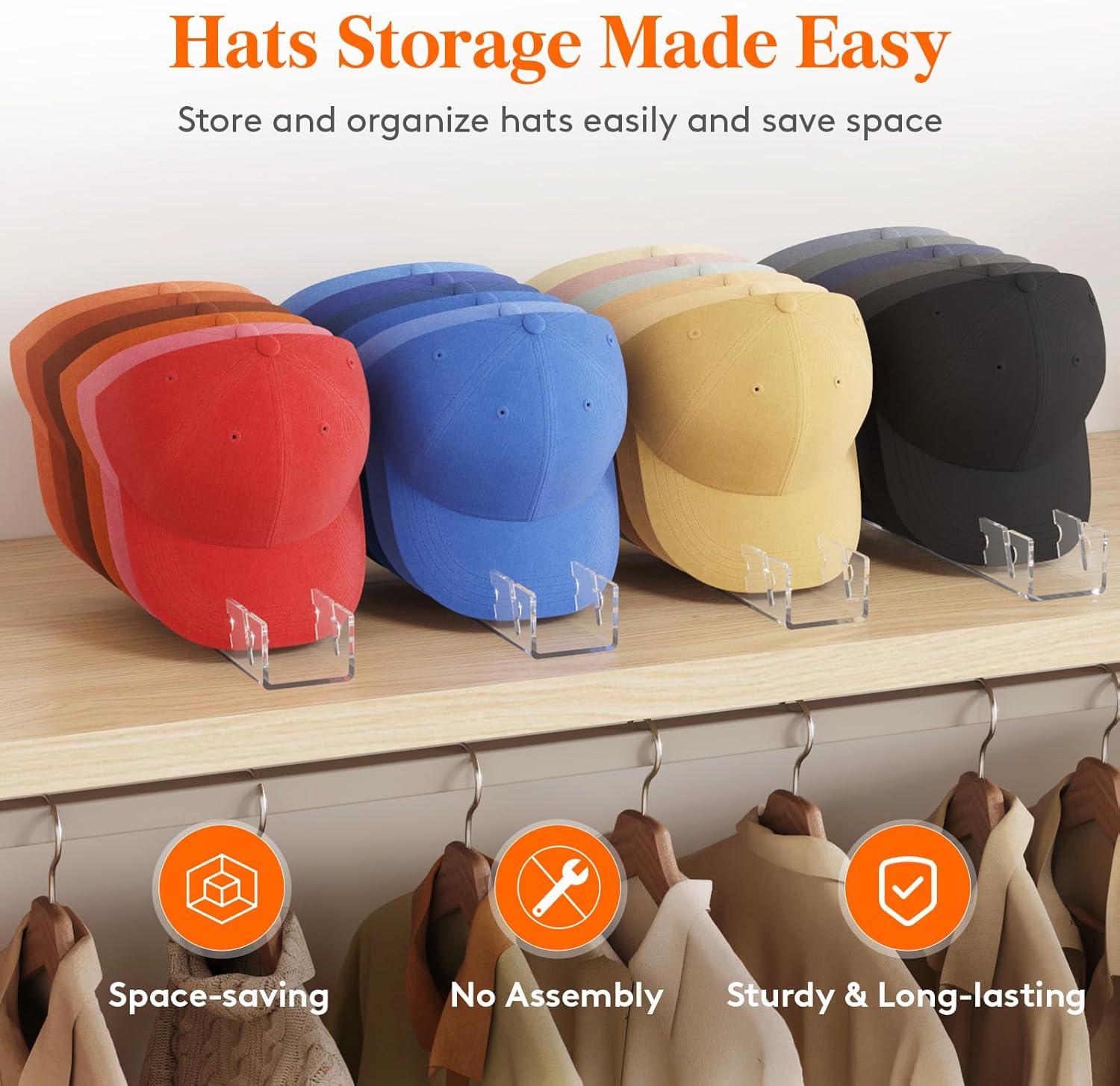 image:imageLifewit 3 Pack Hat Organizer for Baseball Caps Hat Storage Rack for 21 Ball Caps Hat Stand Shelf for Trucker Hat and Golf Cap in Closet Bedroom Dresser ClearClear