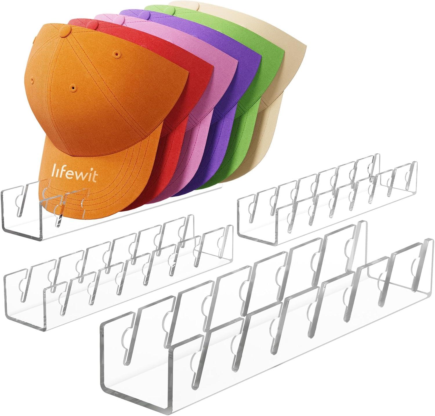 image:imageLifewit 3 Pack Hat Organizer for Baseball Caps Hat Storage Rack for 21 Ball Caps Hat Stand Shelf for Trucker Hat and Golf Cap in Closet Bedroom Dresser ClearClear