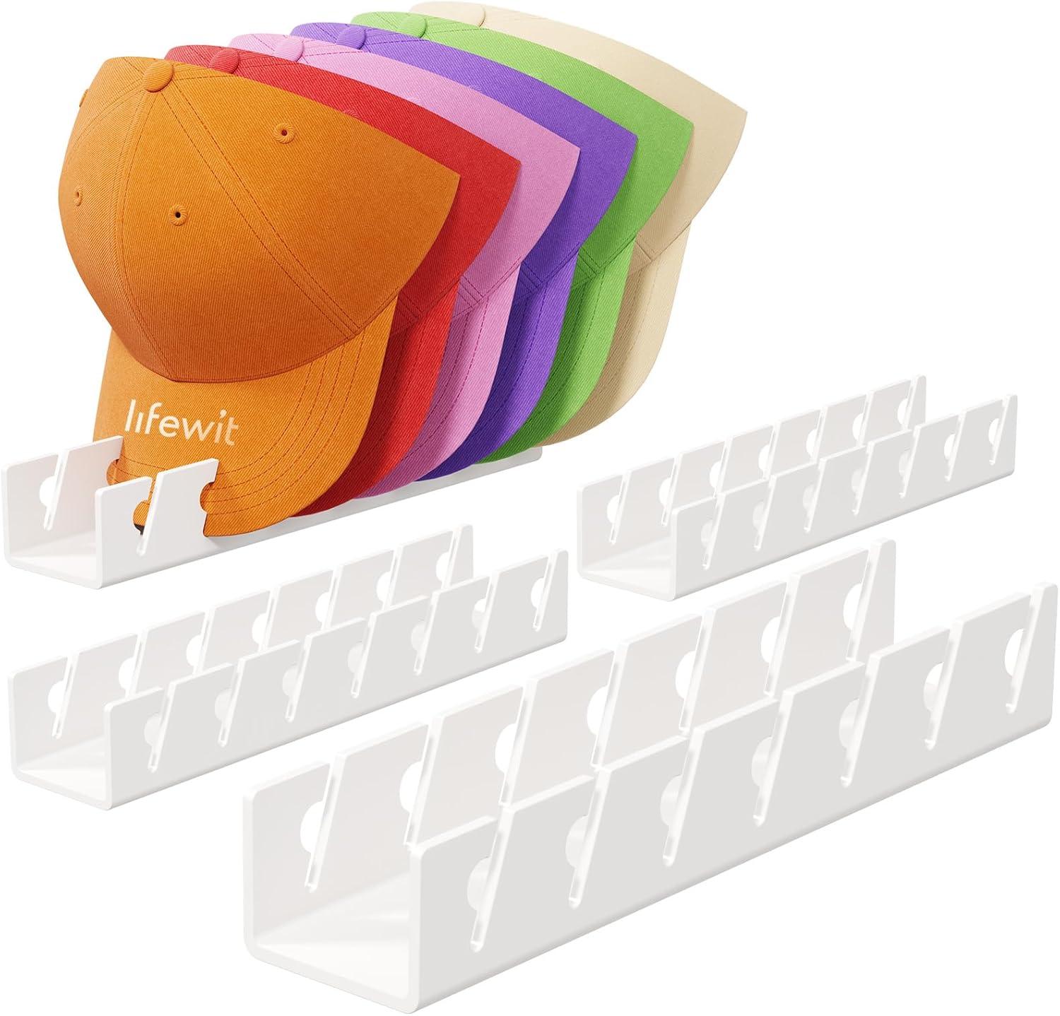 image:imageLifewit 3 Pack Hat Organizer for Baseball Caps Hat Storage Rack for 21 Ball Caps Hat Stand Shelf for Trucker Hat and Golf Cap in Closet Bedroom Dresser ClearWhite