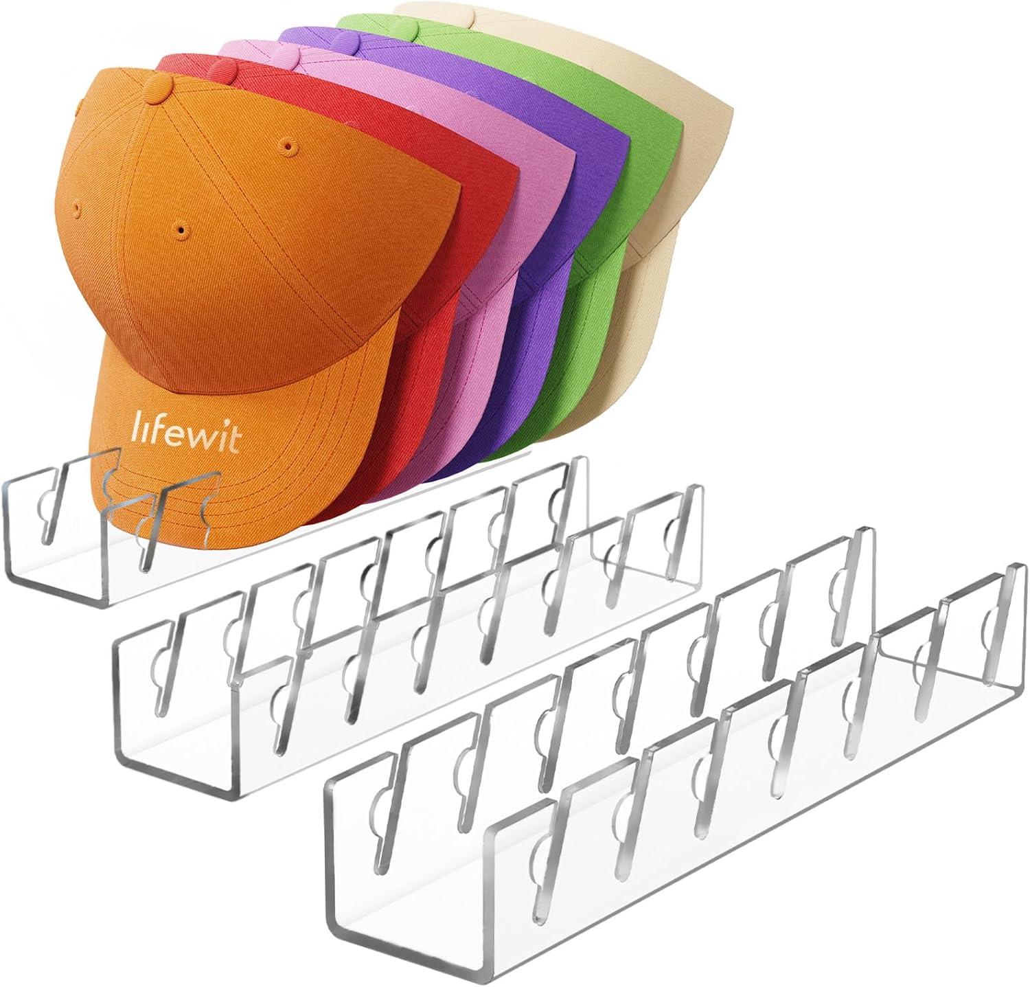 image:imageLifewit 3 Pack Hat Organizer for Baseball Caps Hat Storage Rack for 21 Ball Caps Hat Stand Shelf for Trucker Hat and Golf Cap in Closet Bedroom Dresser ClearClear