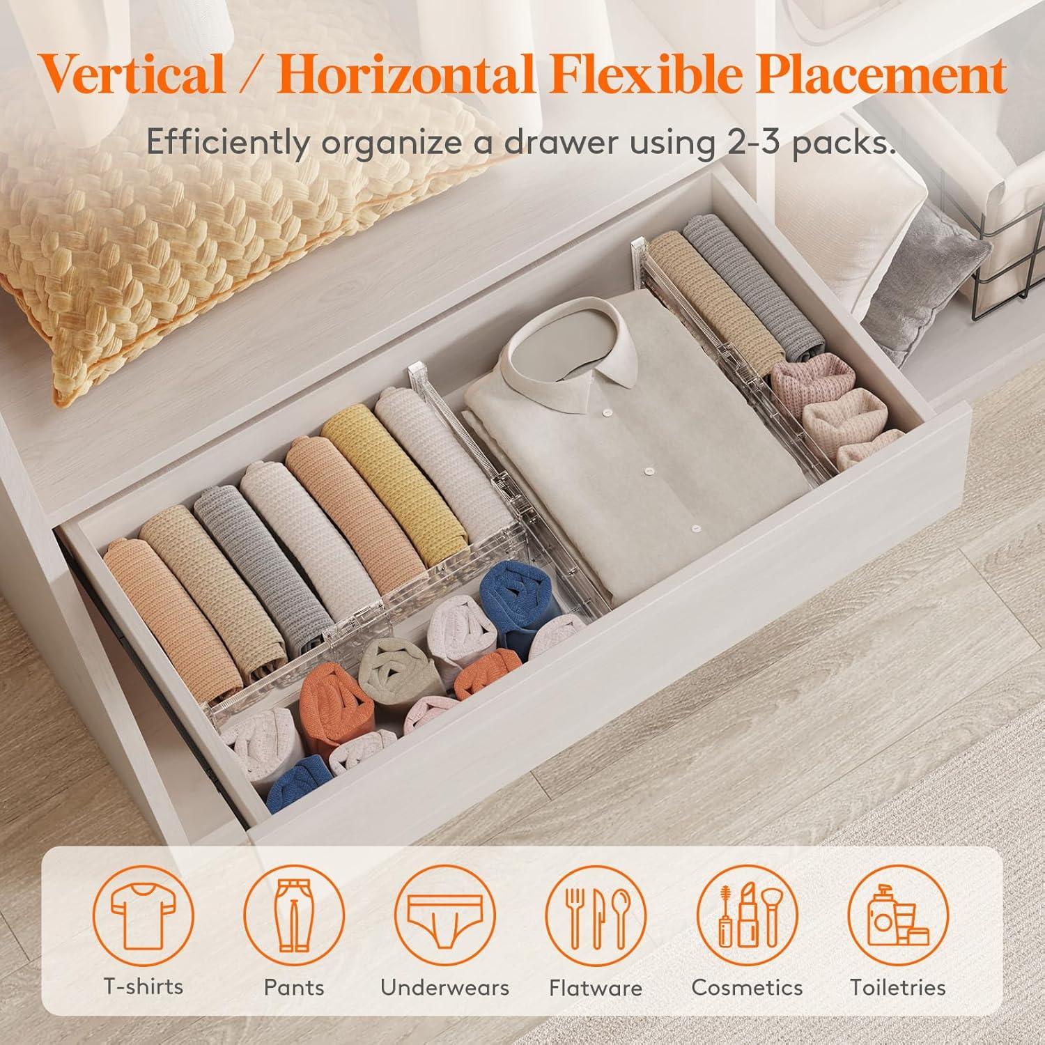 image:imageLifewit 5 Pack Drawer Dividers 4 High 1117 Adjustable Dresser Drawer Organizers for Clothes Expandable Dresser Separators in BedroomBathroomKitchenVanityOffice Organization and Storage PinkClear