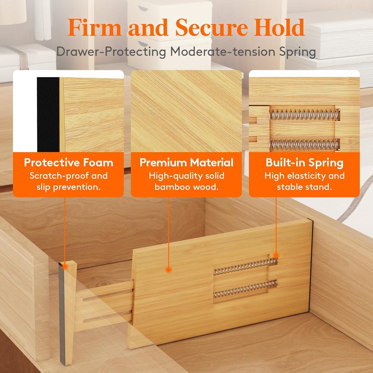 image:imageLifewit 6 Pack 6 Deep Bamboo Drawer Dividers 17522 Expandable Drawer Organisers for Clothes Adjustable Dresser Drawer Divider Clothing Drawers Separators for Dresser Bedroom Bathroom Office6