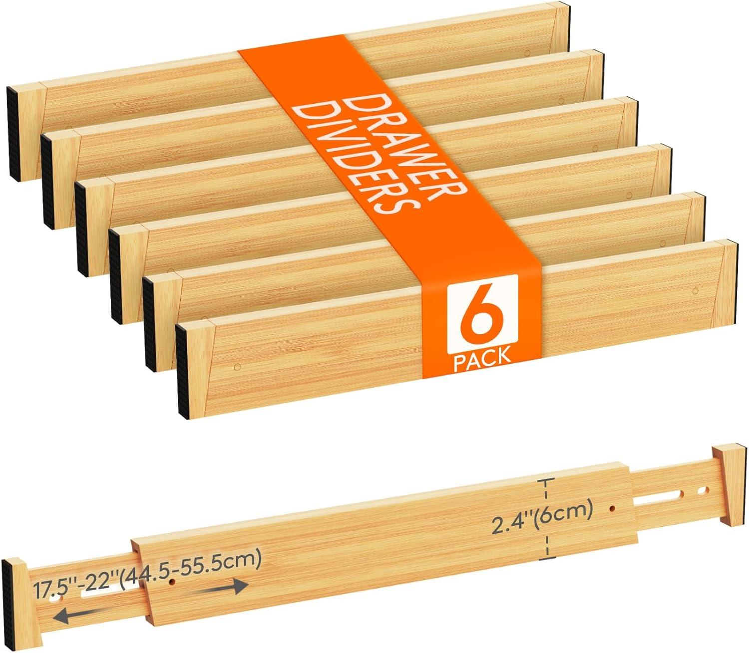 image:imageLifewit 6 Pack 6 Deep Bamboo Drawer Dividers 17522 Expandable Drawer Organisers for Clothes Adjustable Dresser Drawer Divider Clothing Drawers Separators for Dresser Bedroom Bathroom Office6