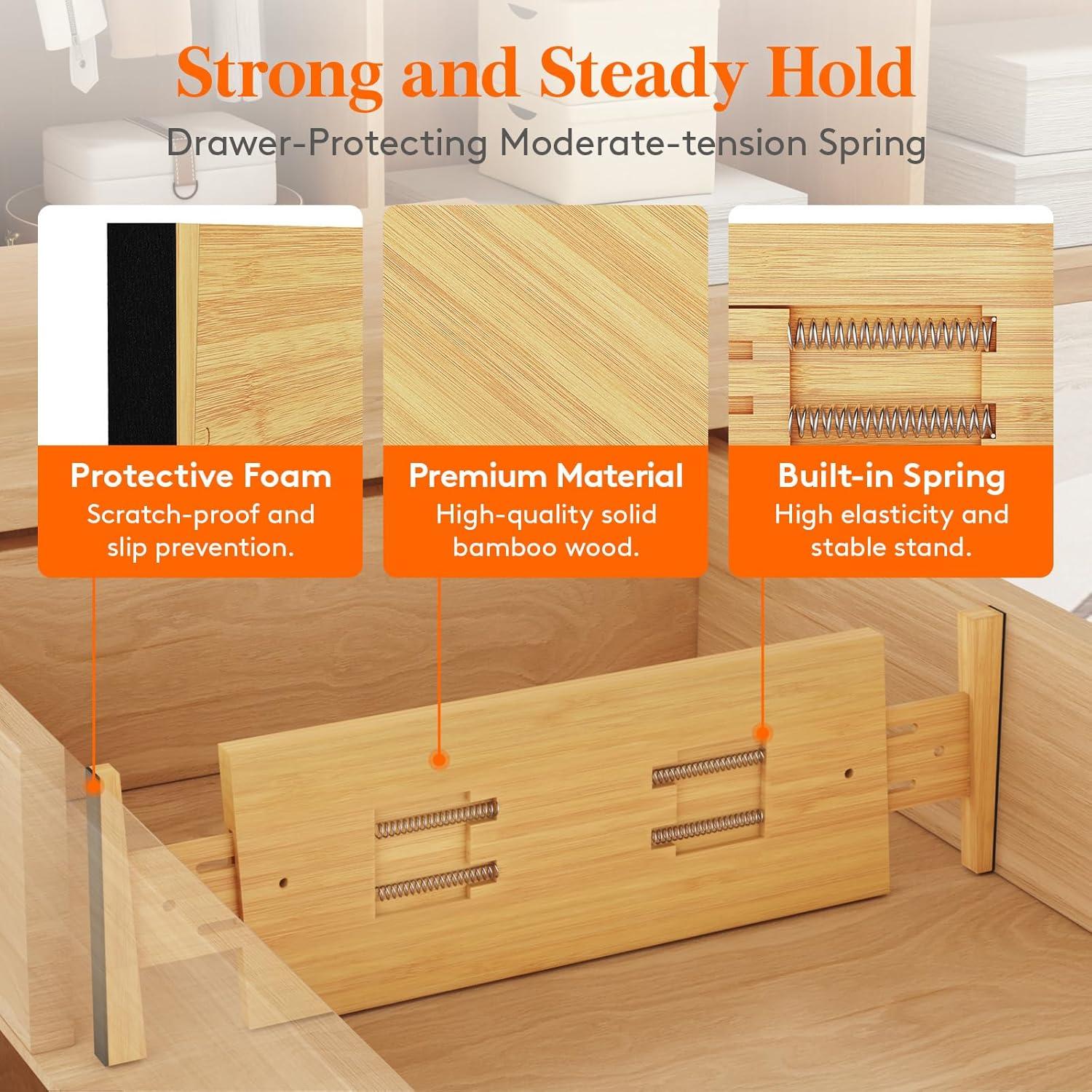 image:imageLifewit 6 Pack 6 Deep Bamboo Drawer Dividers 17522 Expandable Drawer Organisers for Clothes Adjustable Dresser Drawer Divider Clothing Drawers Separators for Dresser Bedroom Bathroom Office6