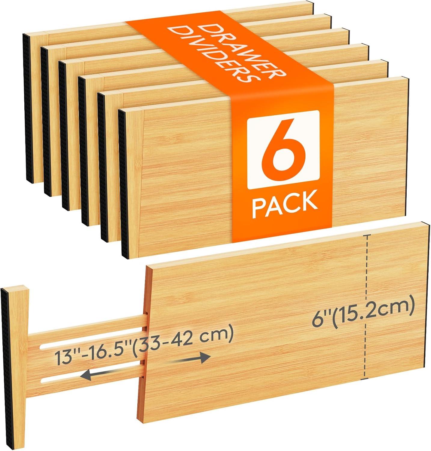 image:imageLifewit 6 Pack 6 Deep Bamboo Drawer Dividers 17522 Expandable Drawer Organisers for Clothes Adjustable Dresser Drawer Divider Clothing Drawers Separators for Dresser Bedroom Bathroom Office6