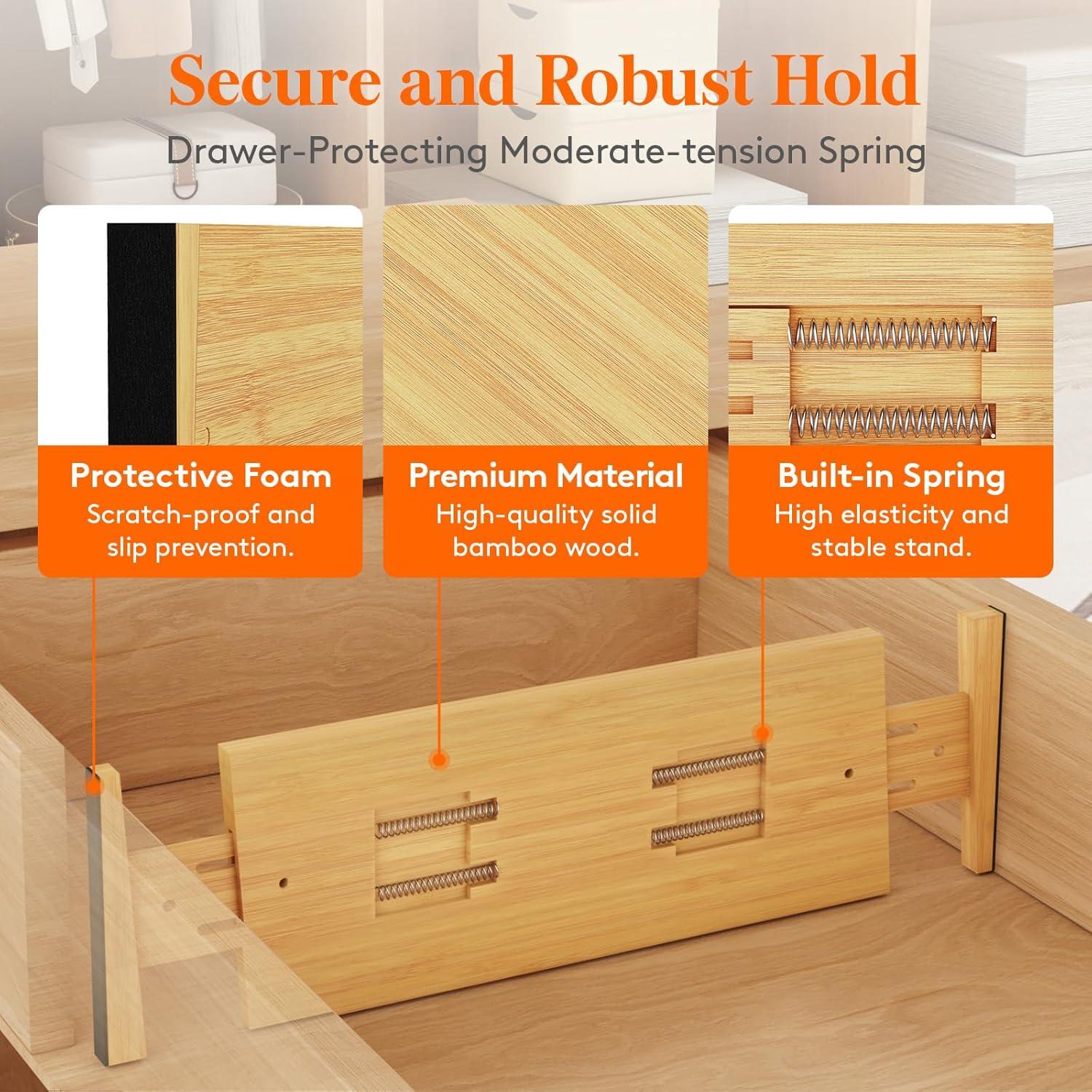 image:imageLifewit 6 Pack 6 Deep Bamboo Drawer Dividers 17522 Expandable Drawer Organisers for Clothes Adjustable Dresser Drawer Divider Clothing Drawers Separators for Dresser Bedroom Bathroom Office6