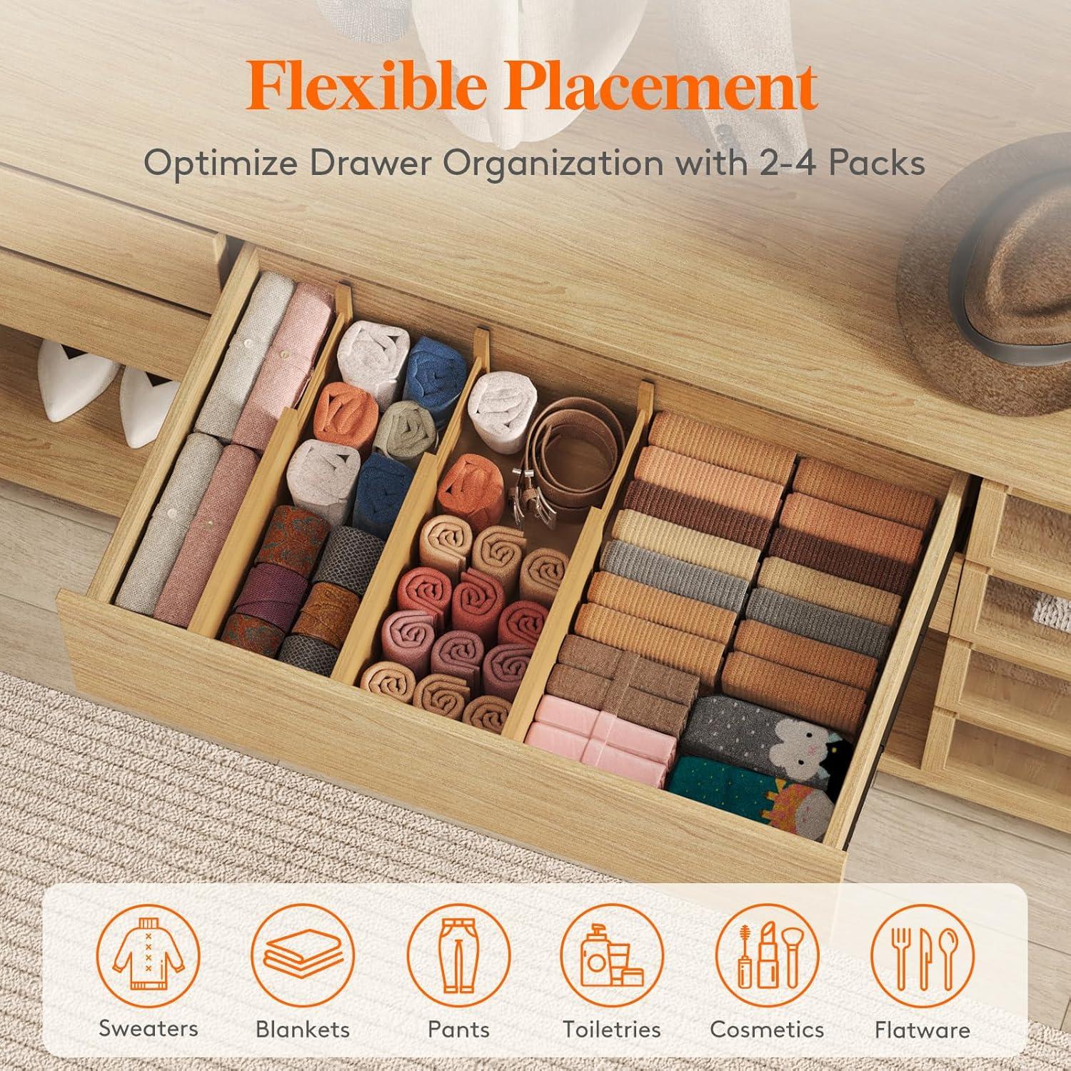 image:imageLifewit 6 Pack 6 Deep Bamboo Drawer Dividers 17522 Expandable Drawer Organisers for Clothes Adjustable Dresser Drawer Divider Clothing Drawers Separators for Dresser Bedroom Bathroom Office6