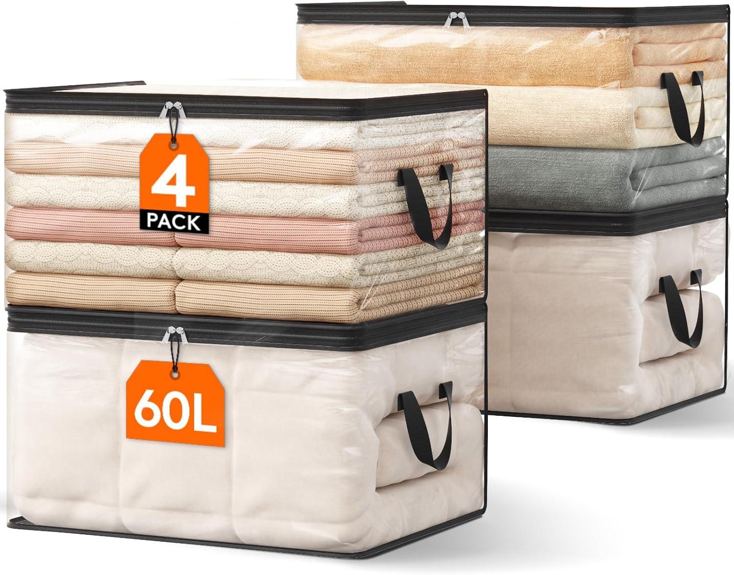 image:imageLifewit 6 Pack Clear Clothes Storage Bags 60L Plastic Blanket Vinyl Foldable Moving Bags with Zipper Closet Organizers and Storage Containers for Bedding Duvet Pillow4