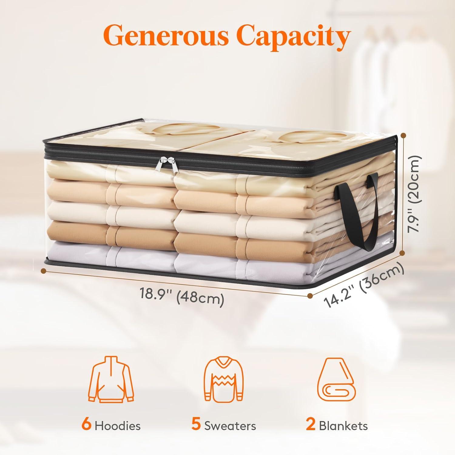 image:imageLifewit 6 Pack Clear Clothes Storage Bags 60L Plastic Blanket Vinyl Foldable Moving Bags with Zipper Closet Organizers and Storage Containers for Bedding Duvet Pillow4