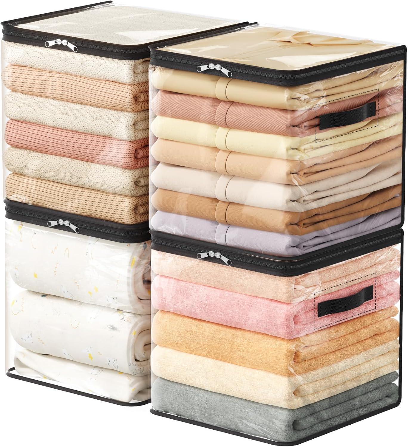 image:imageLifewit 6 Pack Clear Clothes Storage Bags 60L Plastic Blanket Vinyl Foldable Moving Bags with Zipper Closet Organizers and Storage Containers for Bedding Duvet Pillow4