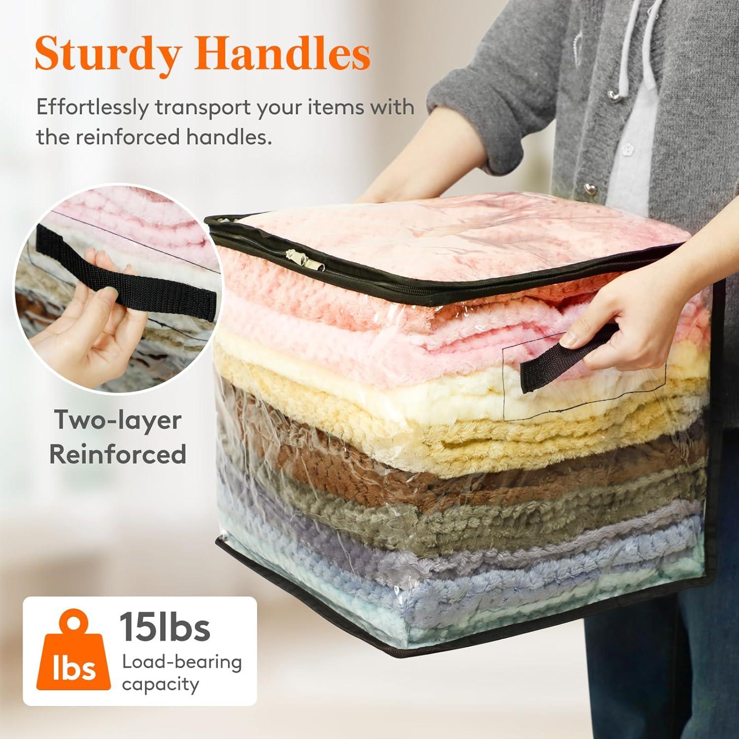 image:imageLifewit 6 Pack Clear Clothes Storage Bags 60L Plastic Blanket Vinyl Foldable Moving Bags with Zipper Closet Organizers and Storage Containers for Bedding Duvet Pillow6