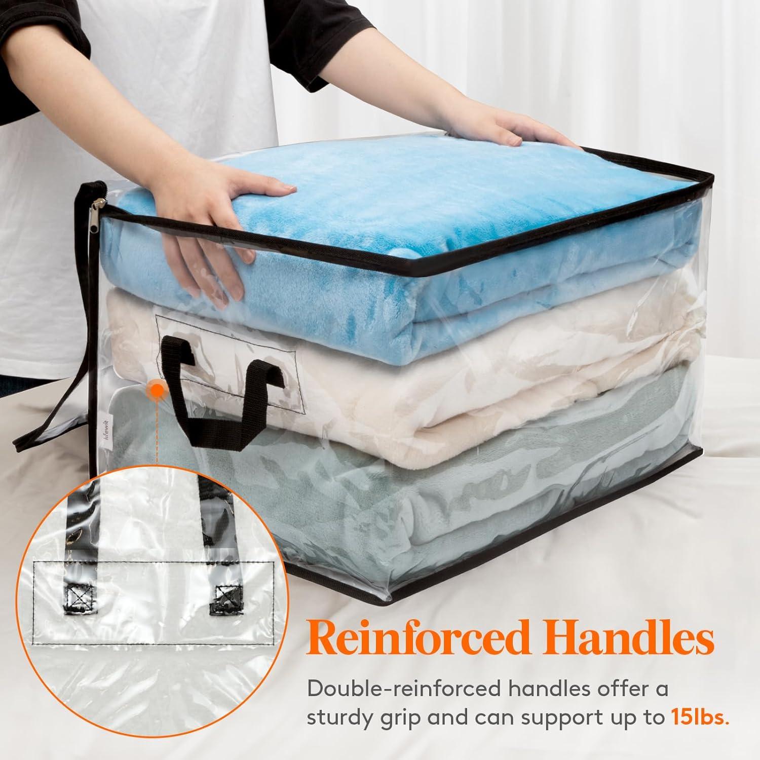 image:imageLifewit 6 Pack Clear Clothes Storage Bags 60L Plastic Blanket Vinyl Foldable Moving Bags with Zipper Closet Organizers and Storage Containers for Bedding Duvet Pillow4