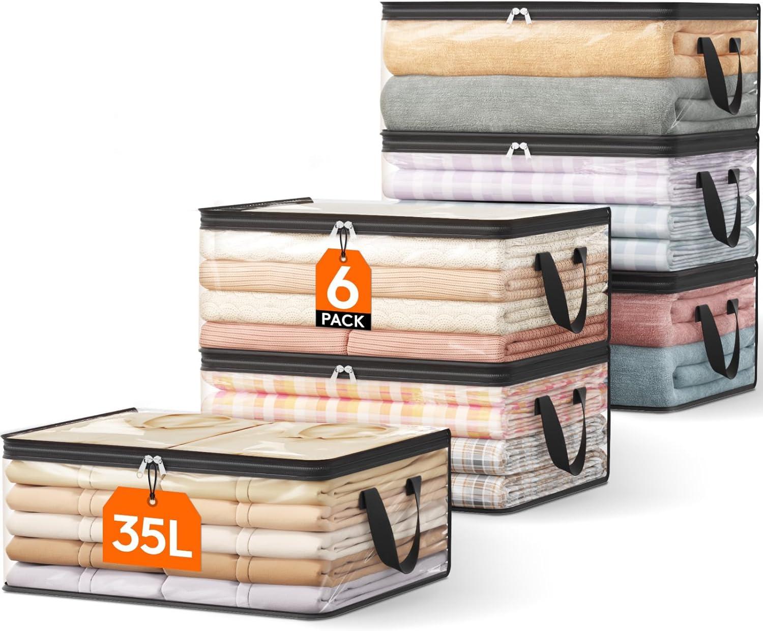 image:imageLifewit 6 Pack Clear Clothes Storage Bags 60L Plastic Blanket Vinyl Foldable Moving Bags with Zipper Closet Organizers and Storage Containers for Bedding Duvet Pillow6