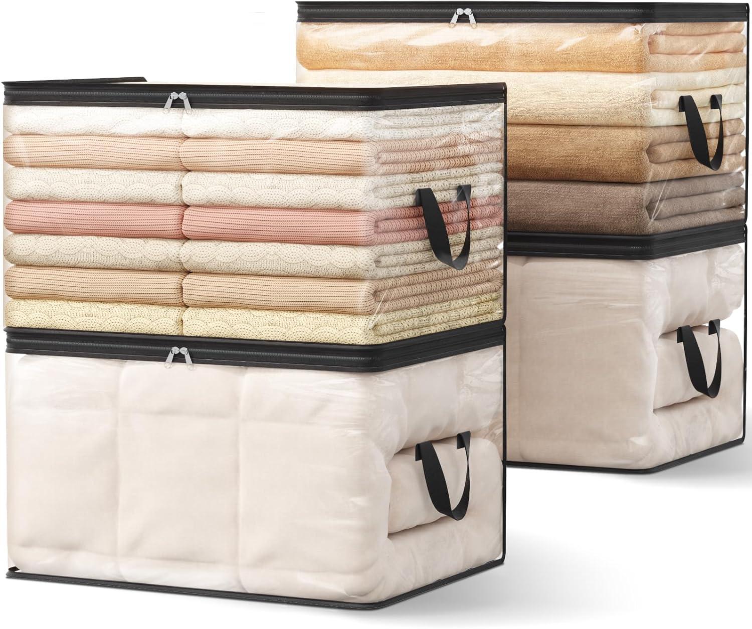 image:imageLifewit 6 Pack Clear Clothes Storage Bags 60L Plastic Blanket Vinyl Foldable Moving Bags with Zipper Closet Organizers and Storage Containers for Bedding Duvet Pillow4