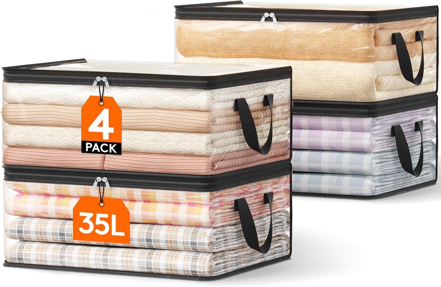 image:imageLifewit 6 Pack Clear Clothes Storage Bags 60L Plastic Blanket Vinyl Foldable Moving Bags with Zipper Closet Organizers and Storage Containers for Bedding Duvet Pillow4