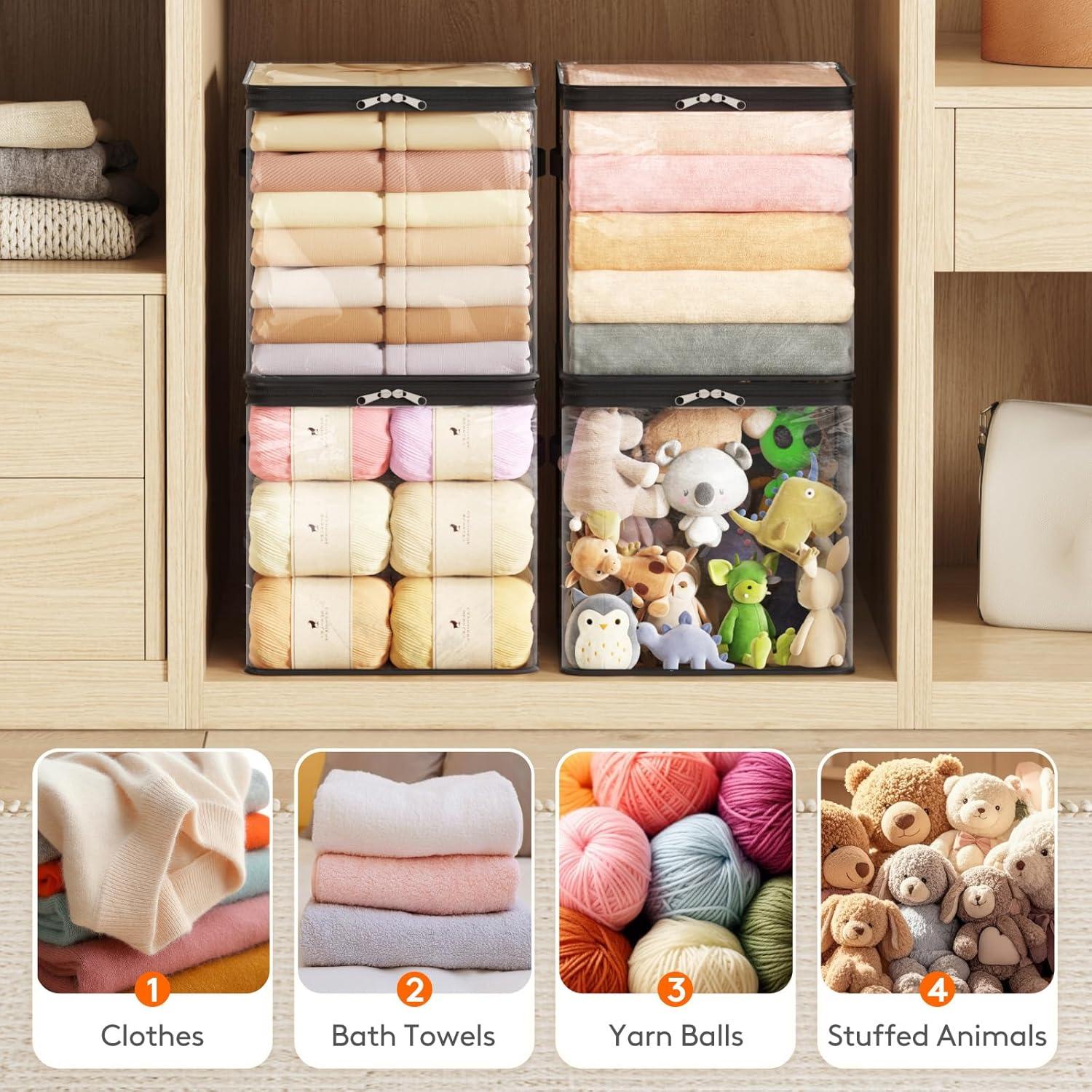 image:imageLifewit 6 Pack Clear Clothes Storage Bags 60L Plastic Blanket Vinyl Foldable Moving Bags with Zipper Closet Organizers and Storage Containers for Bedding Duvet Pillow6