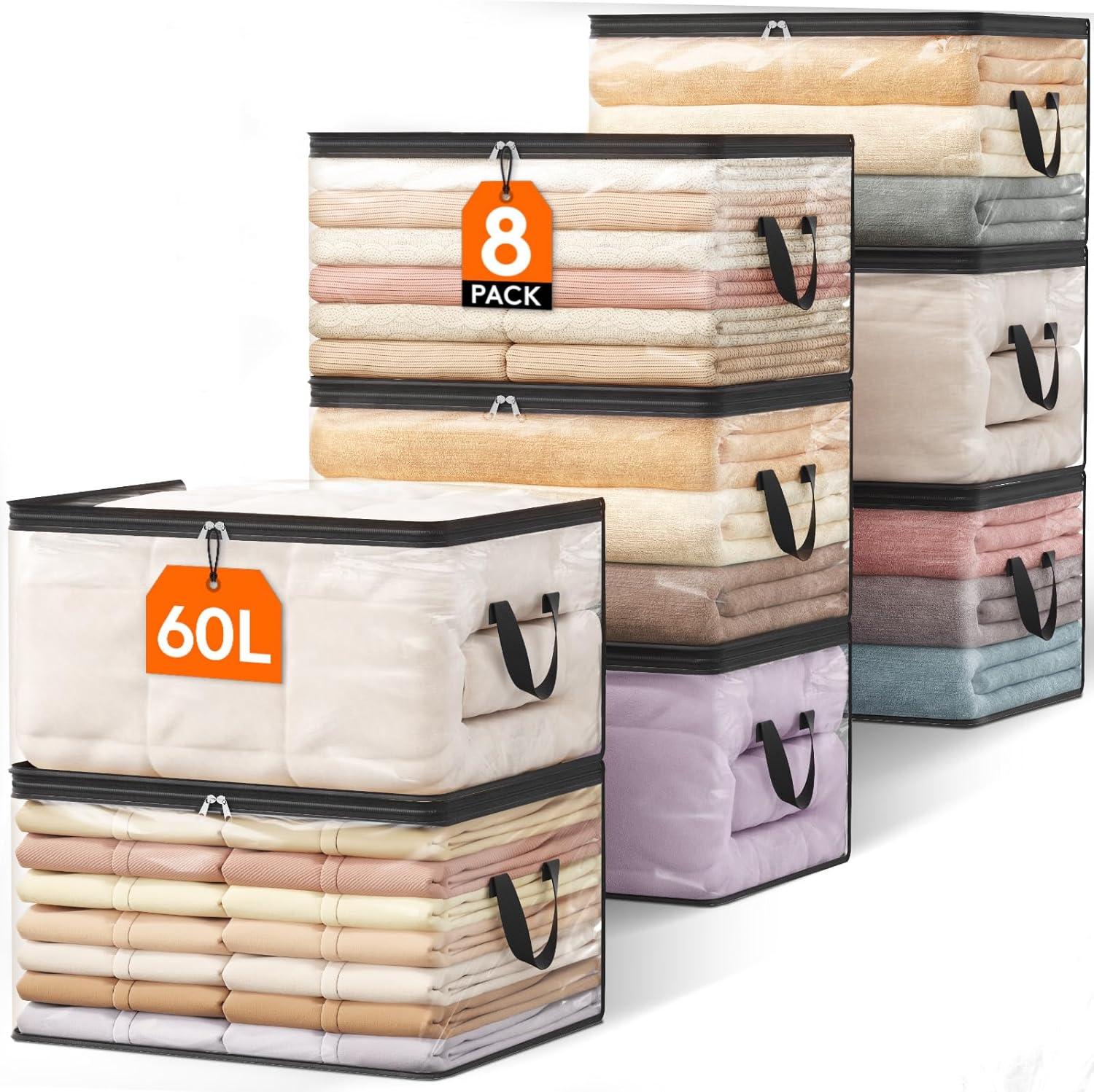 image:imageLifewit 6 Pack Clear Clothes Storage Bags 60L Plastic Blanket Vinyl Foldable Moving Bags with Zipper Closet Organizers and Storage Containers for Bedding Duvet Pillow8