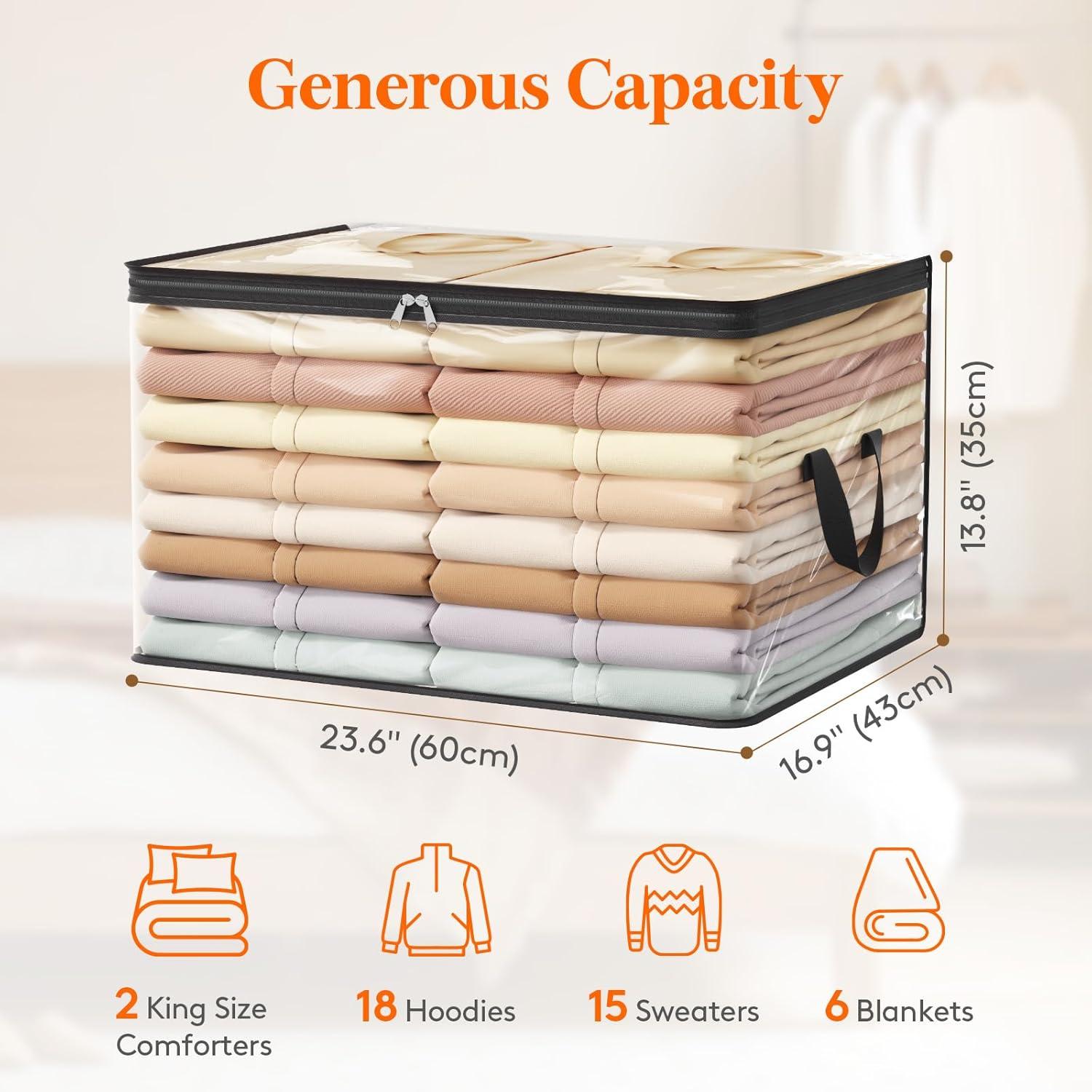 image:imageLifewit 6 Pack Clear Clothes Storage Bags 60L Plastic Blanket Vinyl Foldable Moving Bags with Zipper Closet Organizers and Storage Containers for Bedding Duvet Pillow3