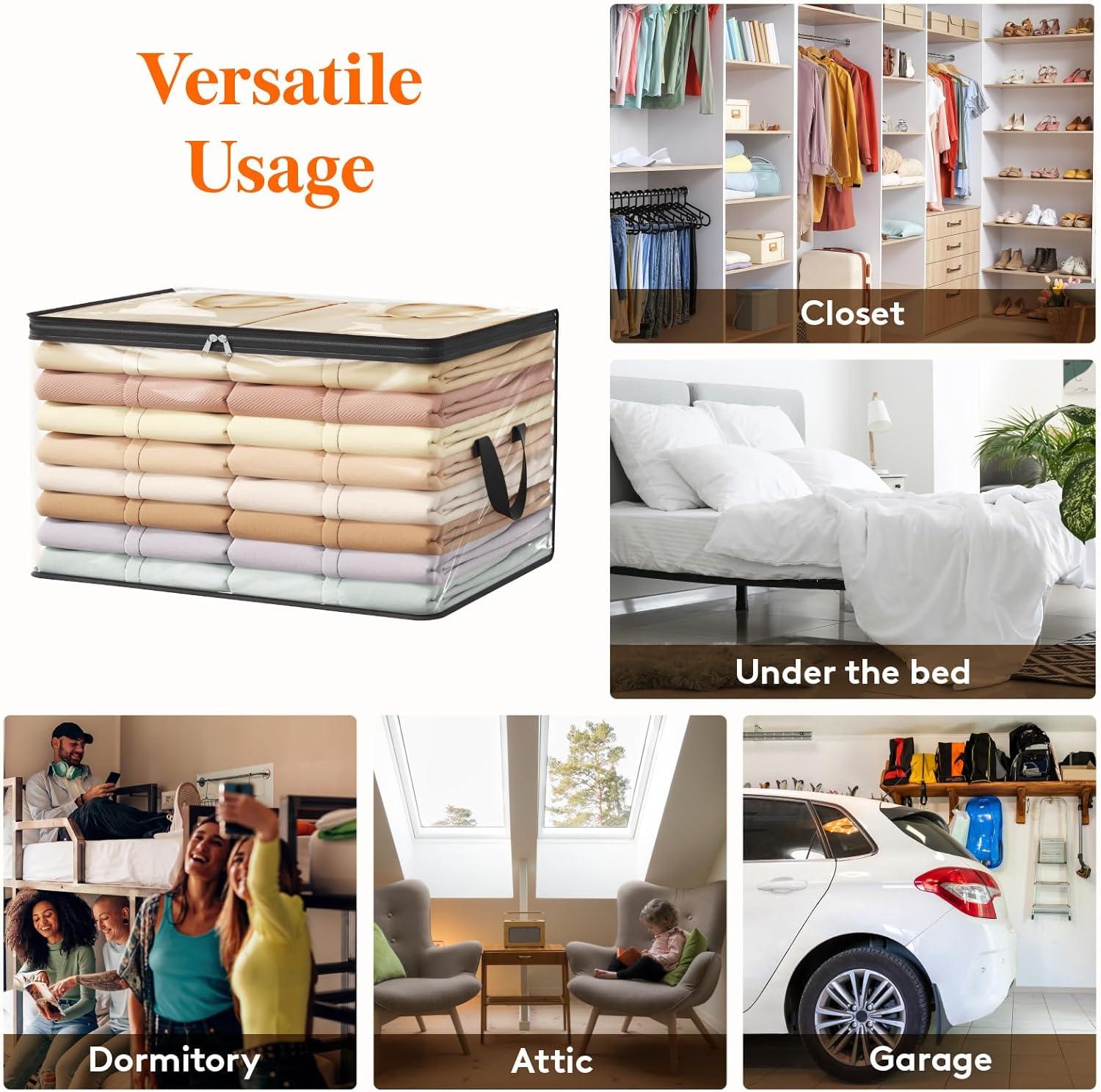 image:imageLifewit 6 Pack Clear Clothes Storage Bags 60L Plastic Blanket Vinyl Foldable Moving Bags with Zipper Closet Organizers and Storage Containers for Bedding Duvet Pillow6