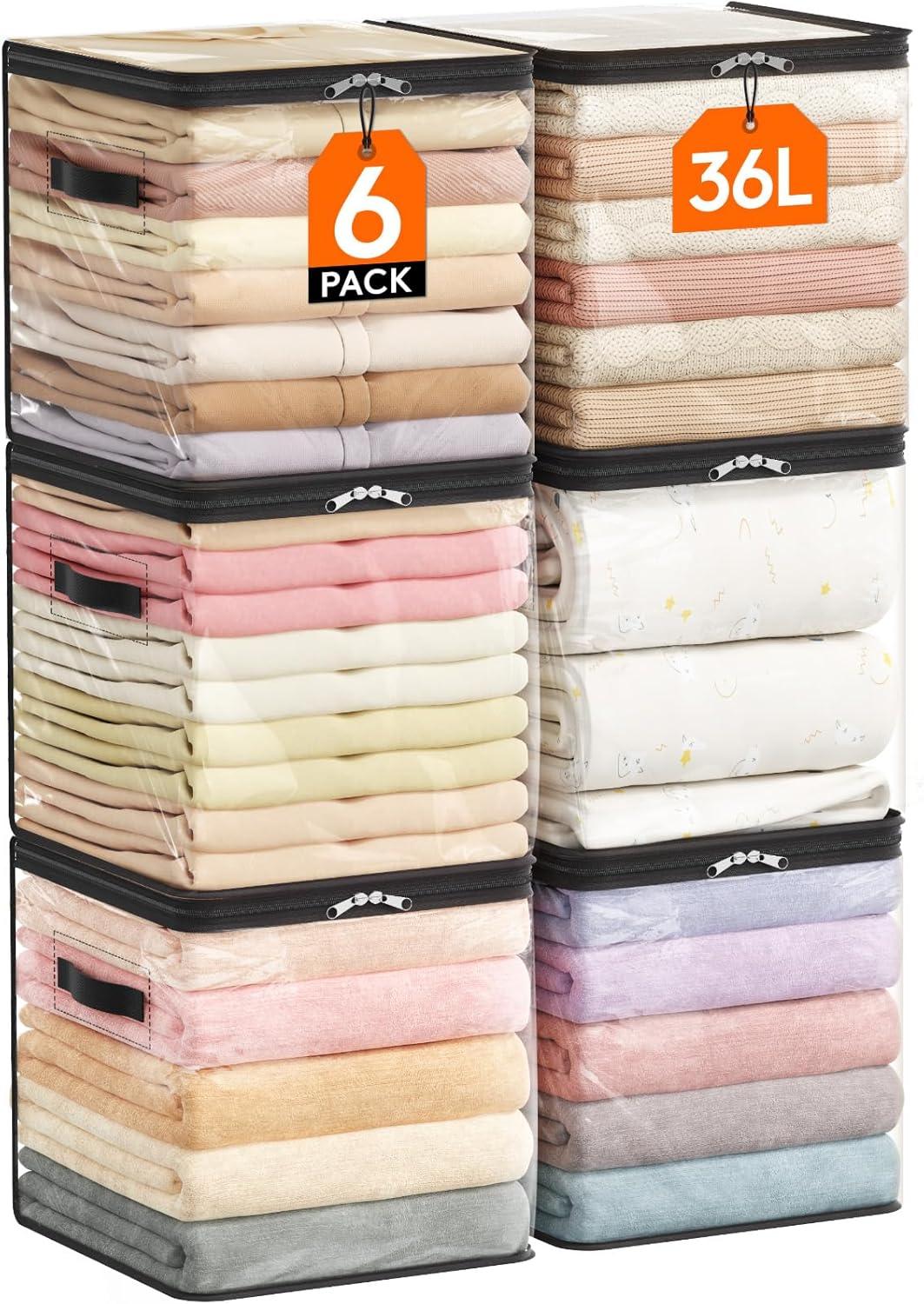 image:imageLifewit 6 Pack Clear Clothes Storage Bags 60L Plastic Blanket Vinyl Foldable Moving Bags with Zipper Closet Organizers and Storage Containers for Bedding Duvet Pillow6