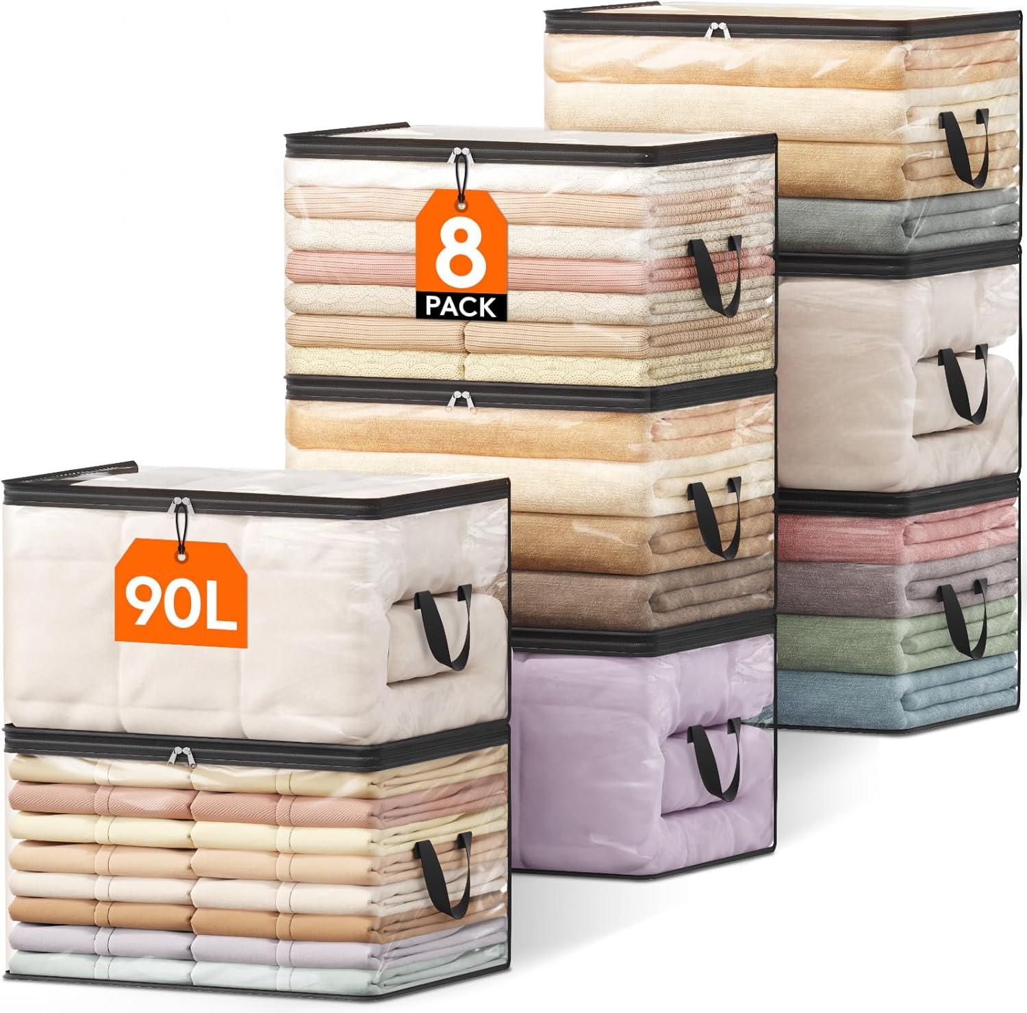 image:imageLifewit 6 Pack Clear Clothes Storage Bags 60L Plastic Blanket Vinyl Foldable Moving Bags with Zipper Closet Organizers and Storage Containers for Bedding Duvet Pillow8