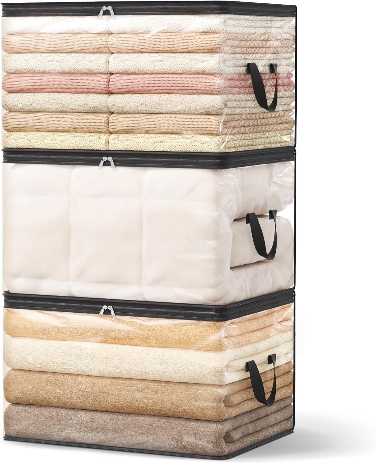 image:imageLifewit 6 Pack Clear Clothes Storage Bags 60L Plastic Blanket Vinyl Foldable Moving Bags with Zipper Closet Organizers and Storage Containers for Bedding Duvet Pillow3