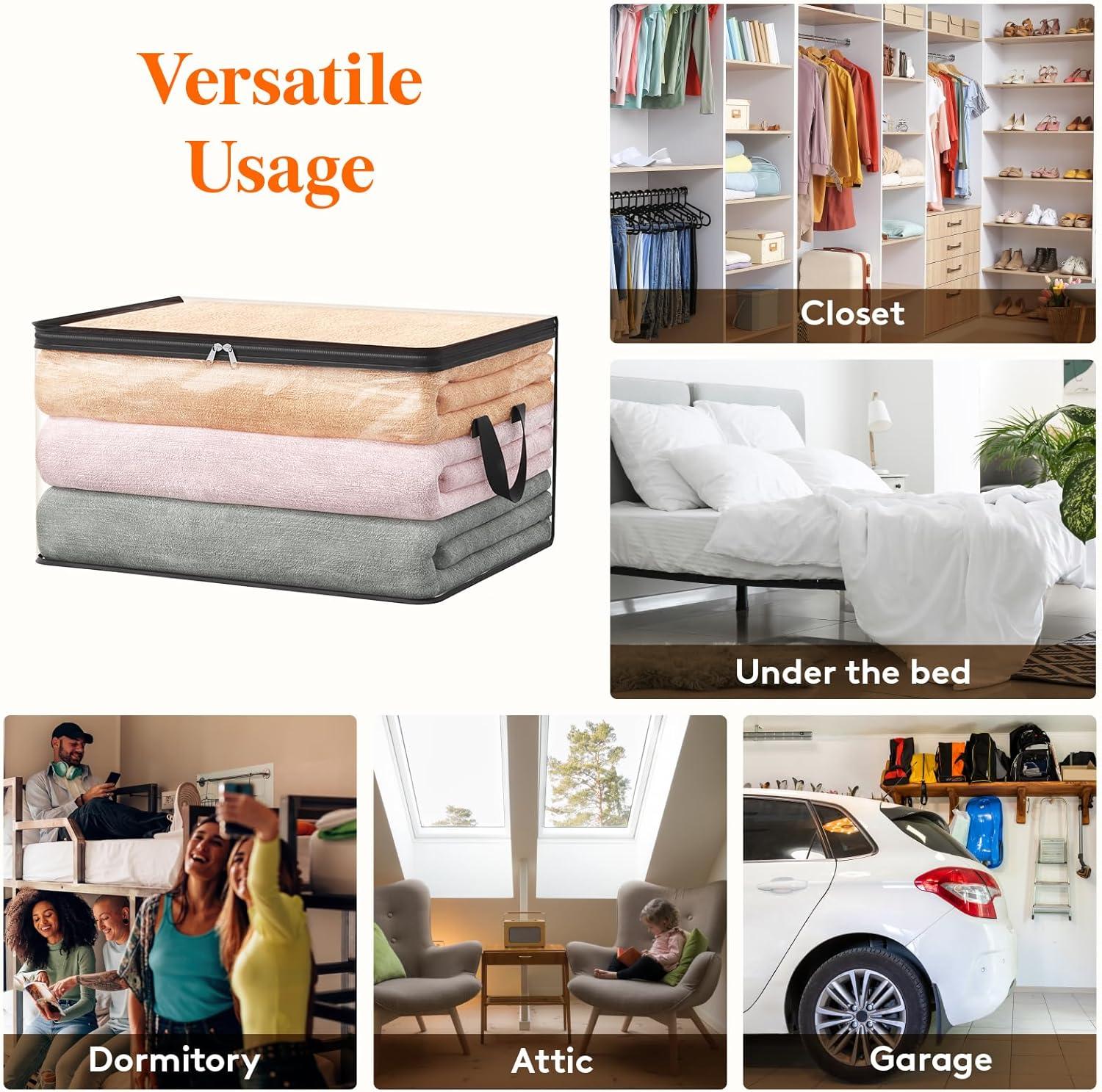 image:imageLifewit 6 Pack Clear Clothes Storage Bags 60L Plastic Blanket Vinyl Foldable Moving Bags with Zipper Closet Organizers and Storage Containers for Bedding Duvet Pillow6