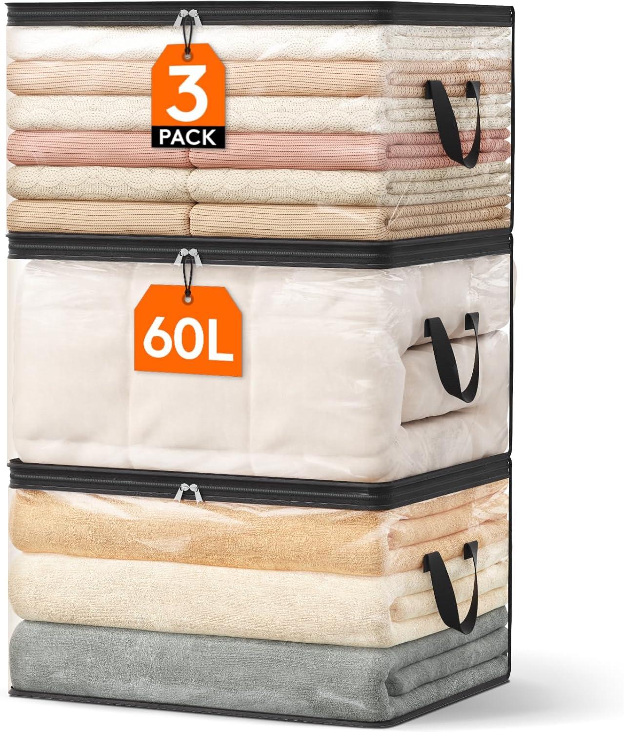 image:imageLifewit 6 Pack Clear Clothes Storage Bags 60L Plastic Blanket Vinyl Foldable Moving Bags with Zipper Closet Organizers and Storage Containers for Bedding Duvet Pillow3