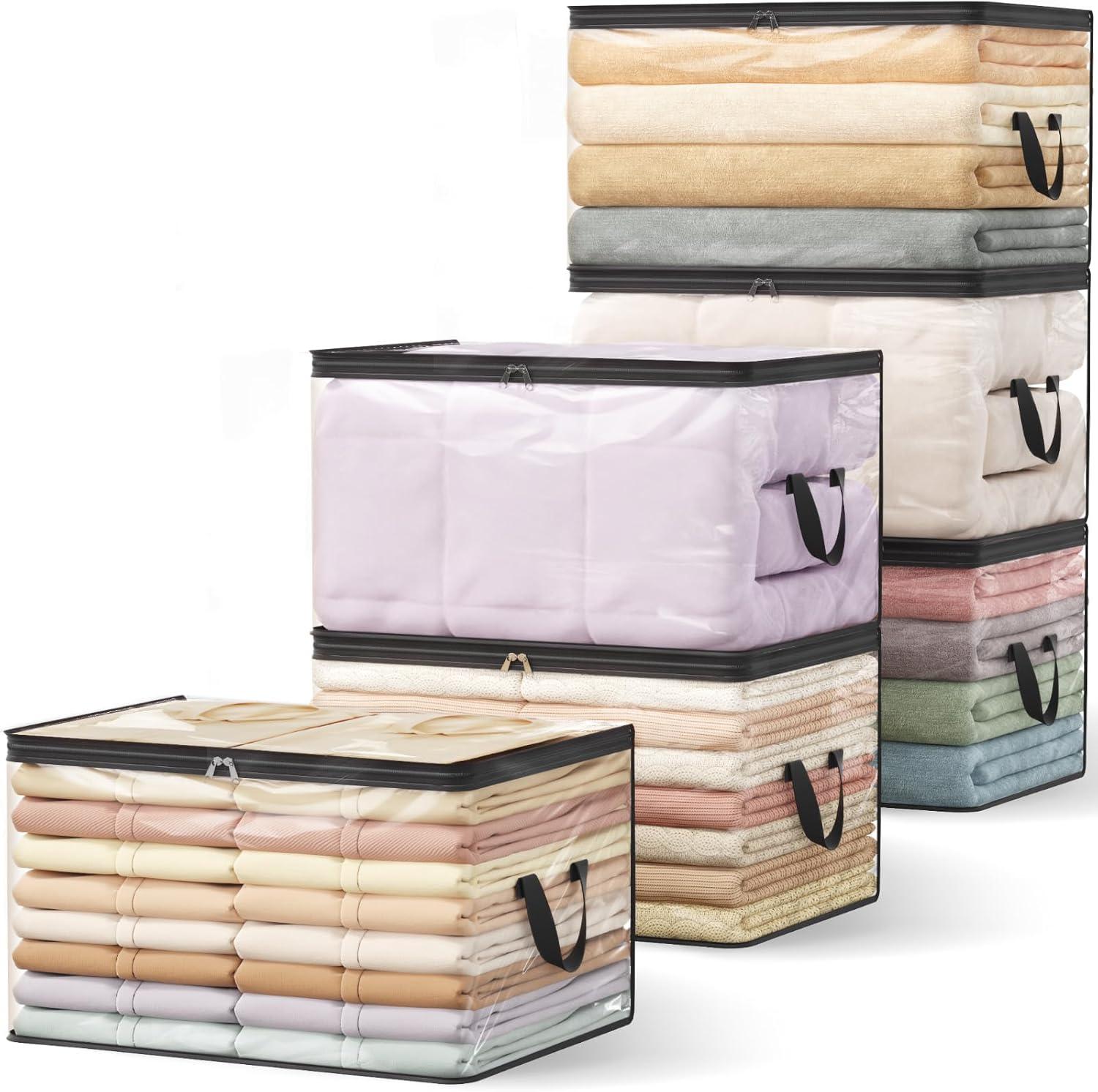image:imageLifewit 6 Pack Clear Clothes Storage Bags 60L Plastic Blanket Vinyl Foldable Moving Bags with Zipper Closet Organizers and Storage Containers for Bedding Duvet Pillow6