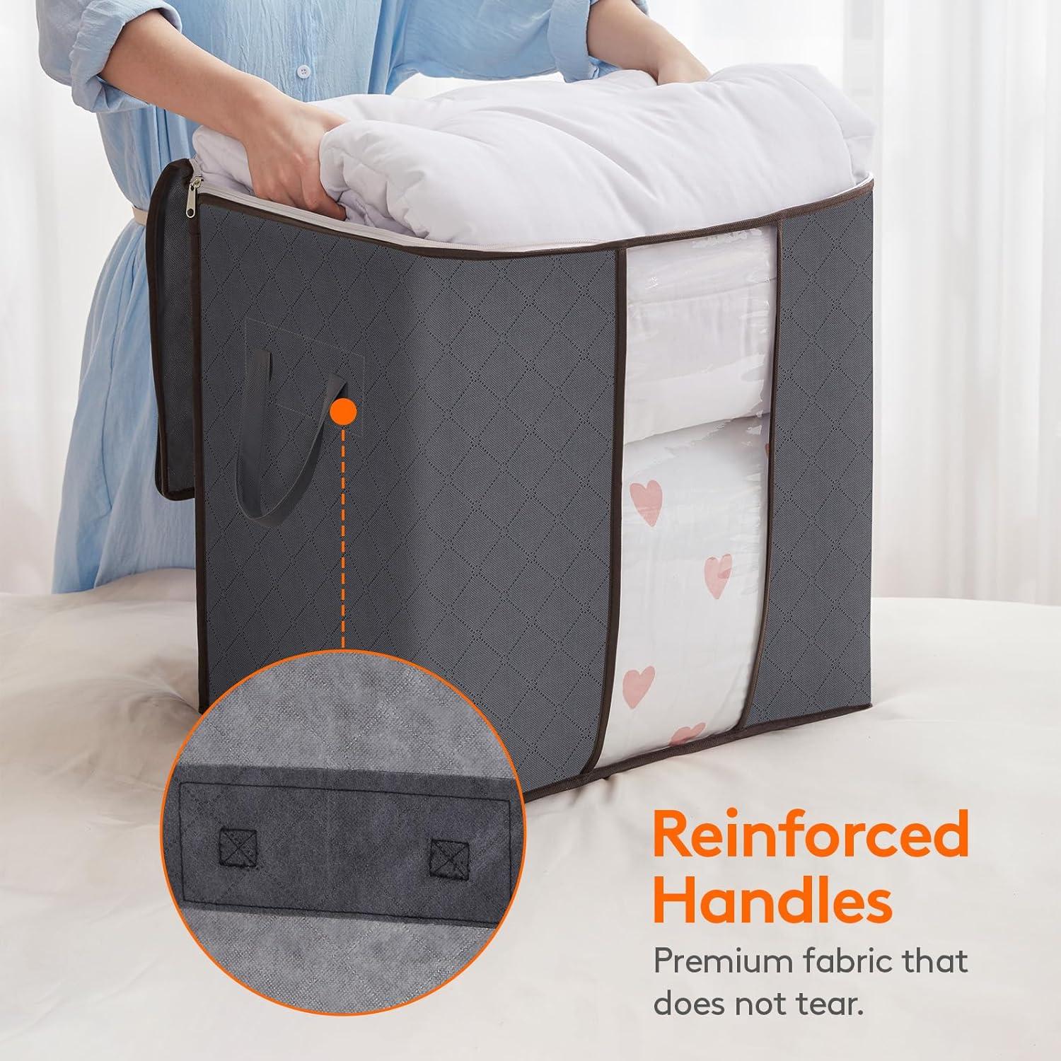 image:imageLifewit 6 Pack Clothes Storage Bag Foldable Storage Bin Closet Organizer with Reinforced Handle Sturdy Fabric Blanket Storage with Clear Window Storage Containers for Clothing Bedding Gray6