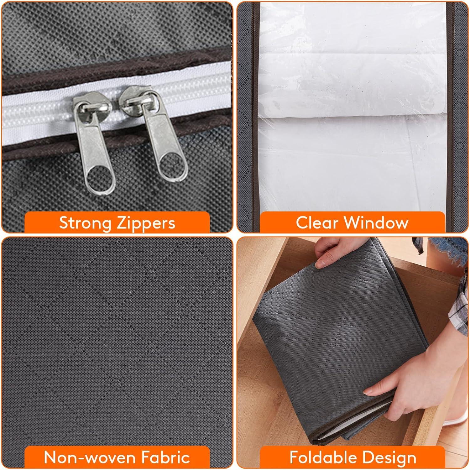 image:imageLifewit 6 Pack Clothes Storage Bag Foldable Storage Bin Closet Organizer with Reinforced Handle Sturdy Fabric Blanket Storage with Clear Window Storage Containers for Clothing Bedding Gray6