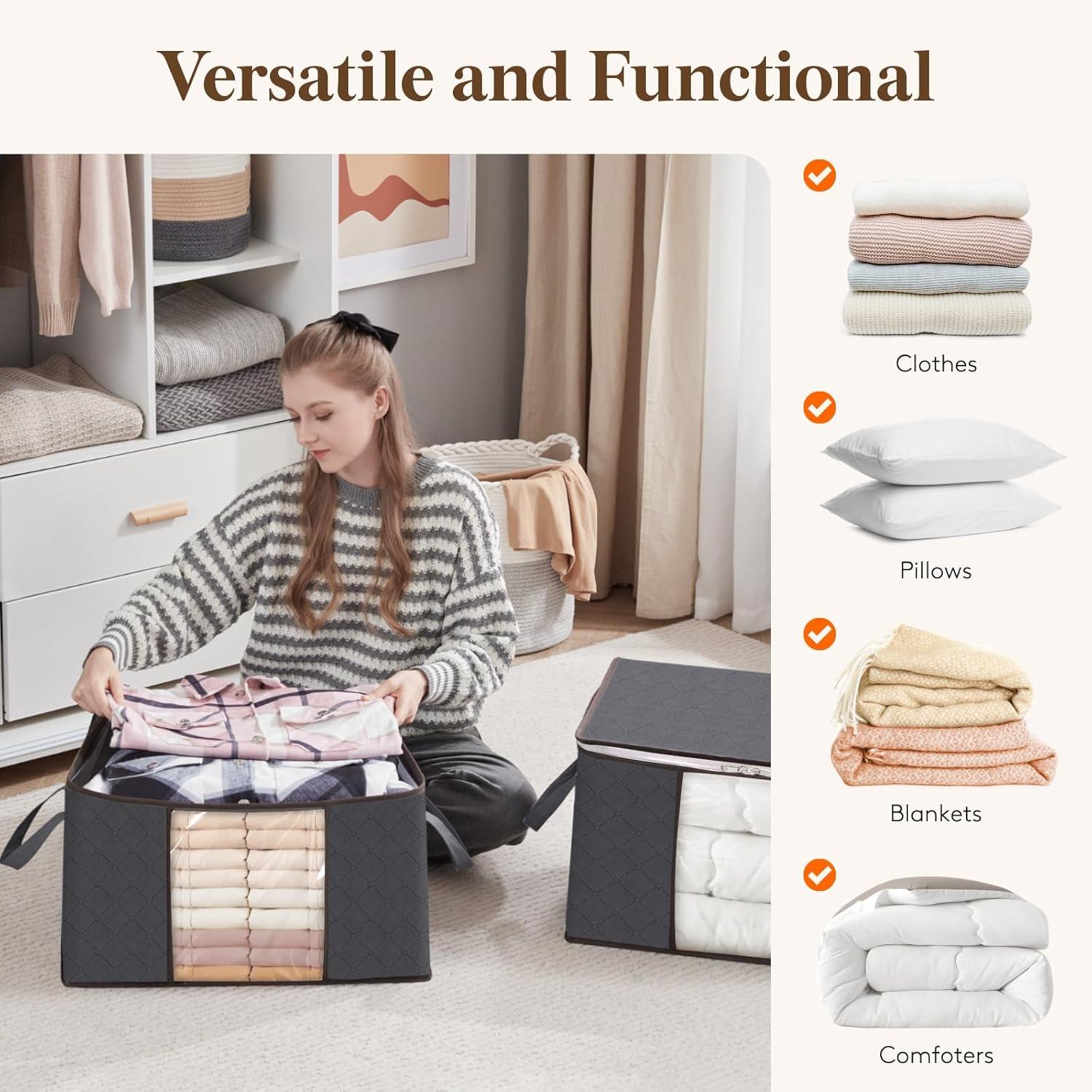 image:imageLifewit 6 Pack Clothes Storage Bag Foldable Storage Bin Closet Organizer with Reinforced Handle Sturdy Fabric Blanket Storage with Clear Window Storage Containers for Clothing Bedding Gray30